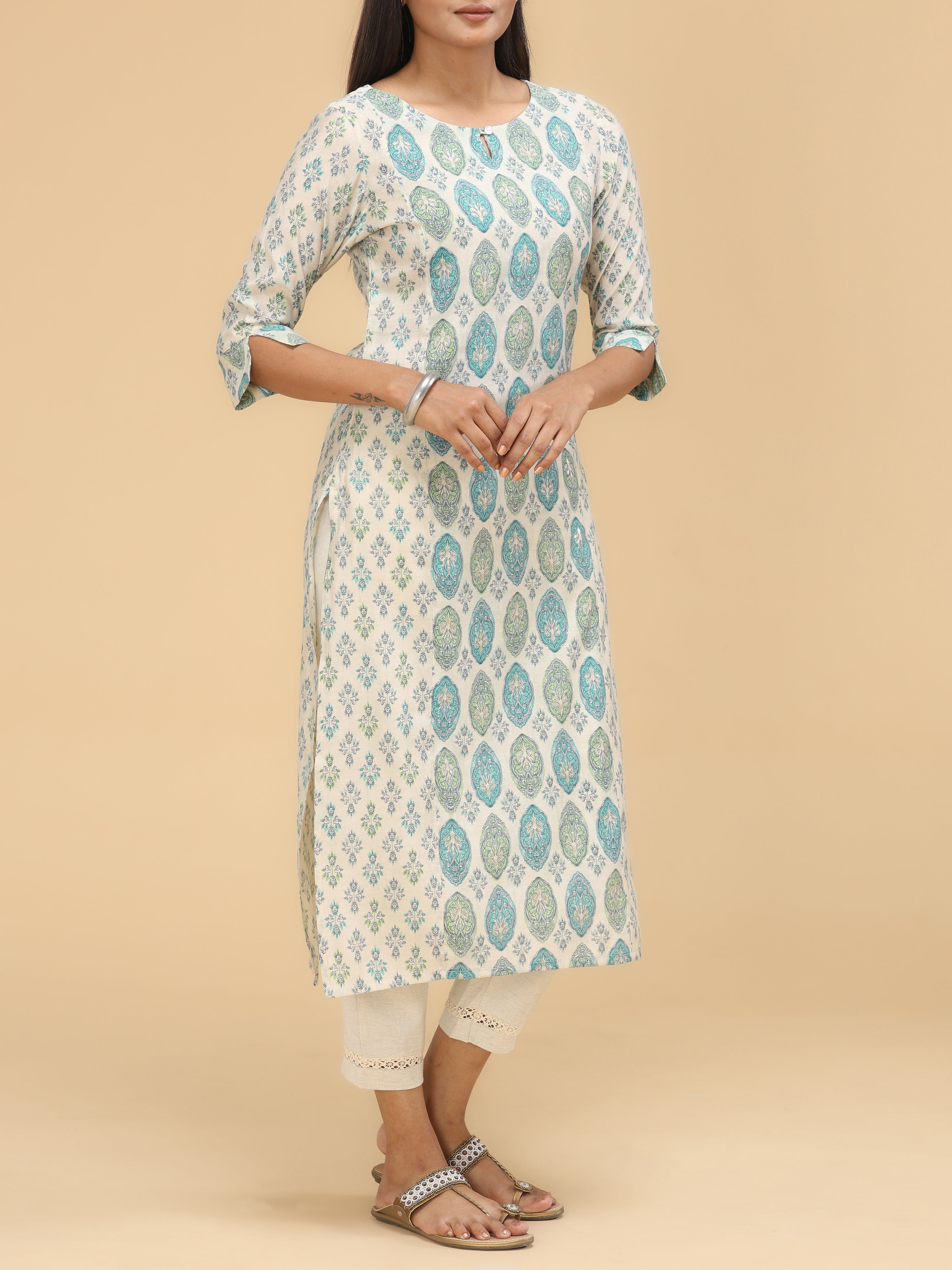 Multi Color Modal Chanderi Kurti With Print