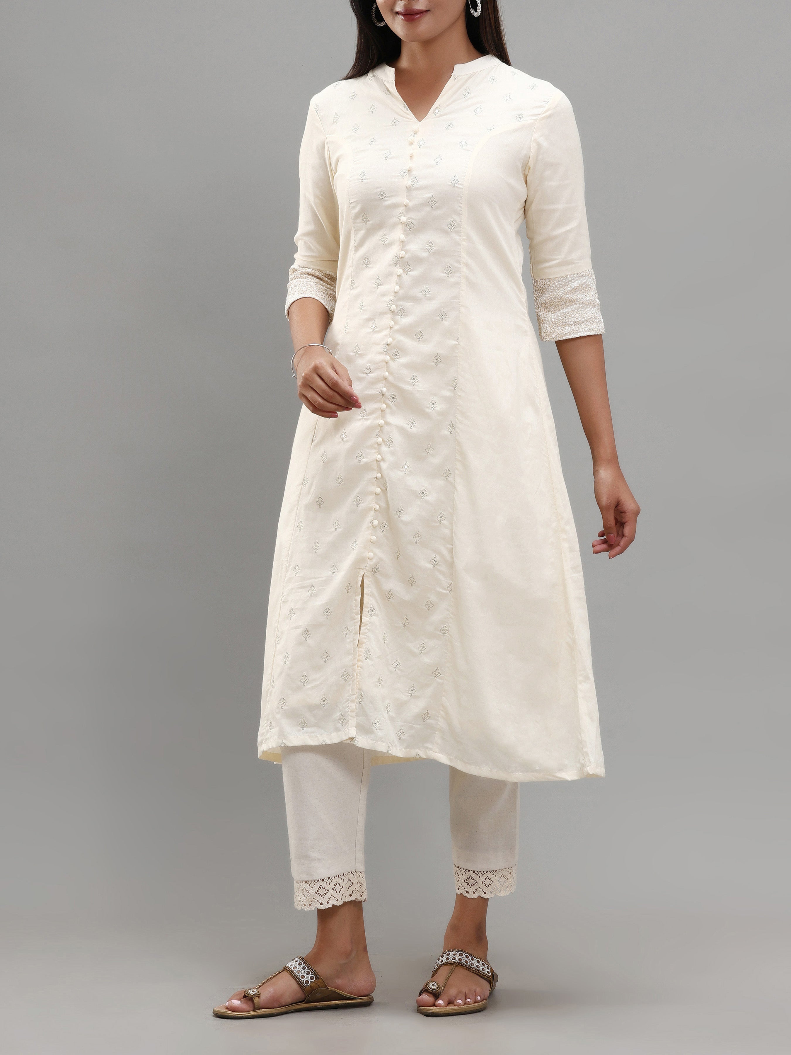Ivory Pure Cotton Kurti With Sequins Work