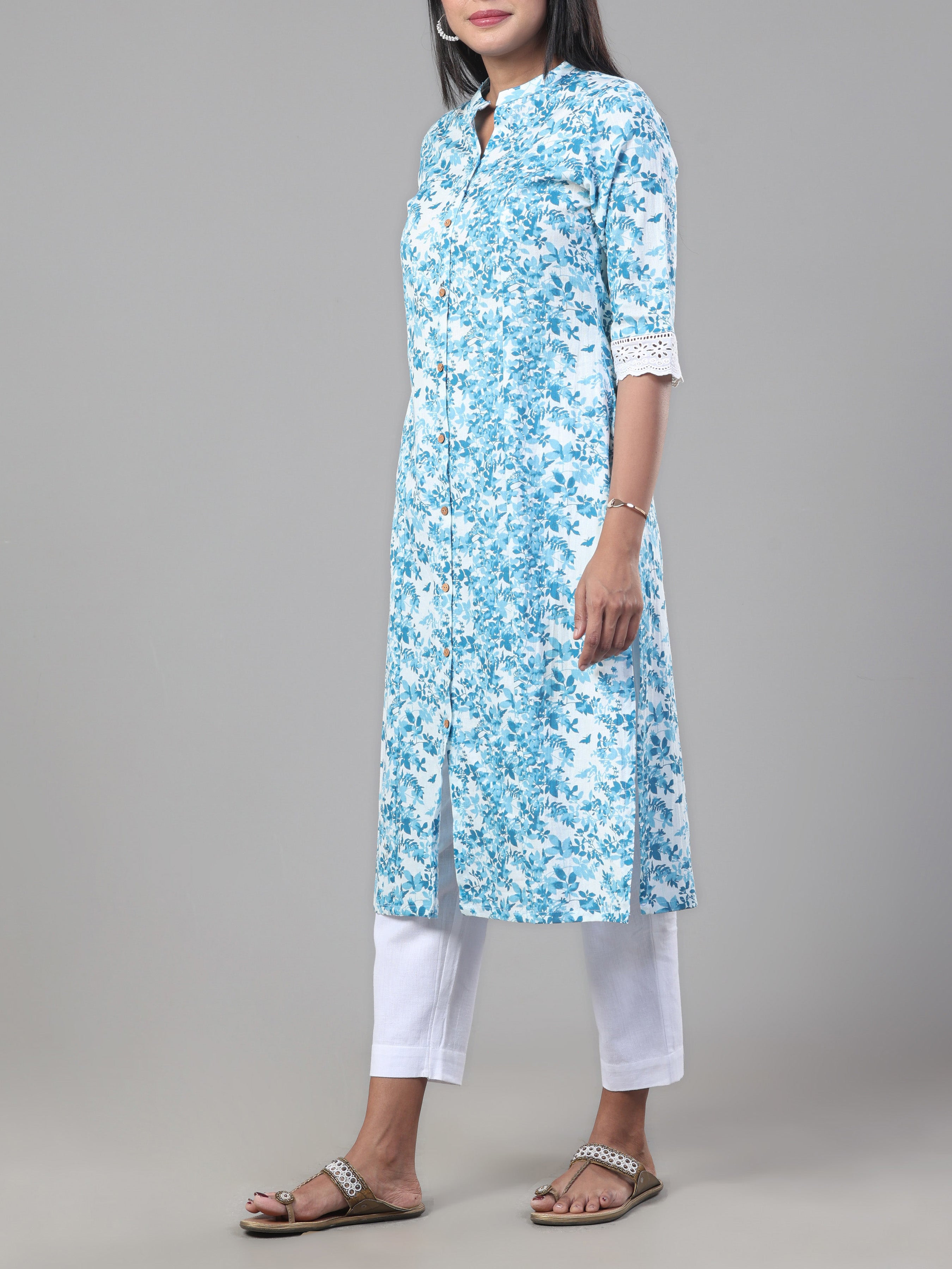 White Cotton Falx Printed Kurti