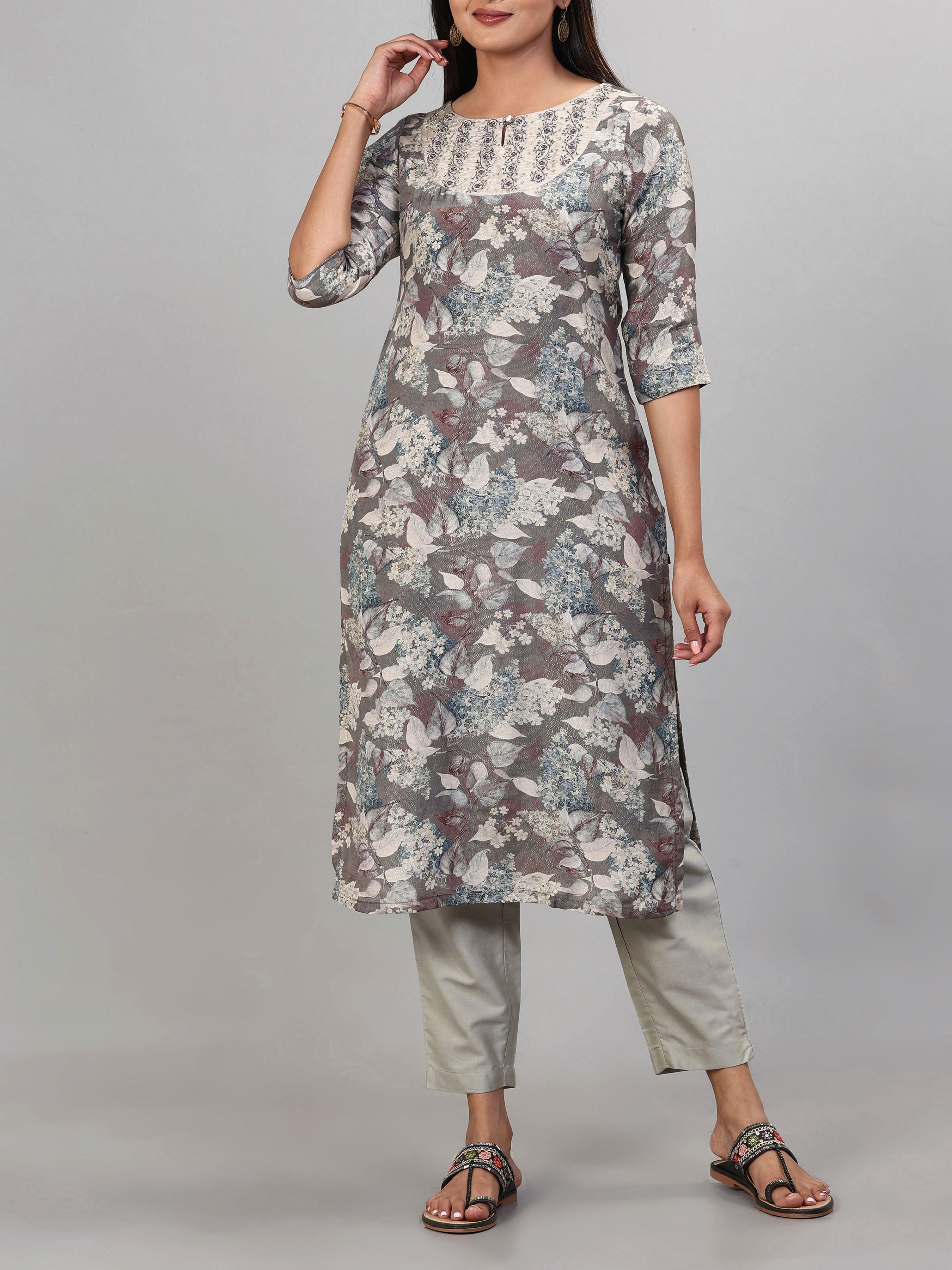 Multi-Colour Muslin Silk Kurti With Embroidery And Matching Bottom