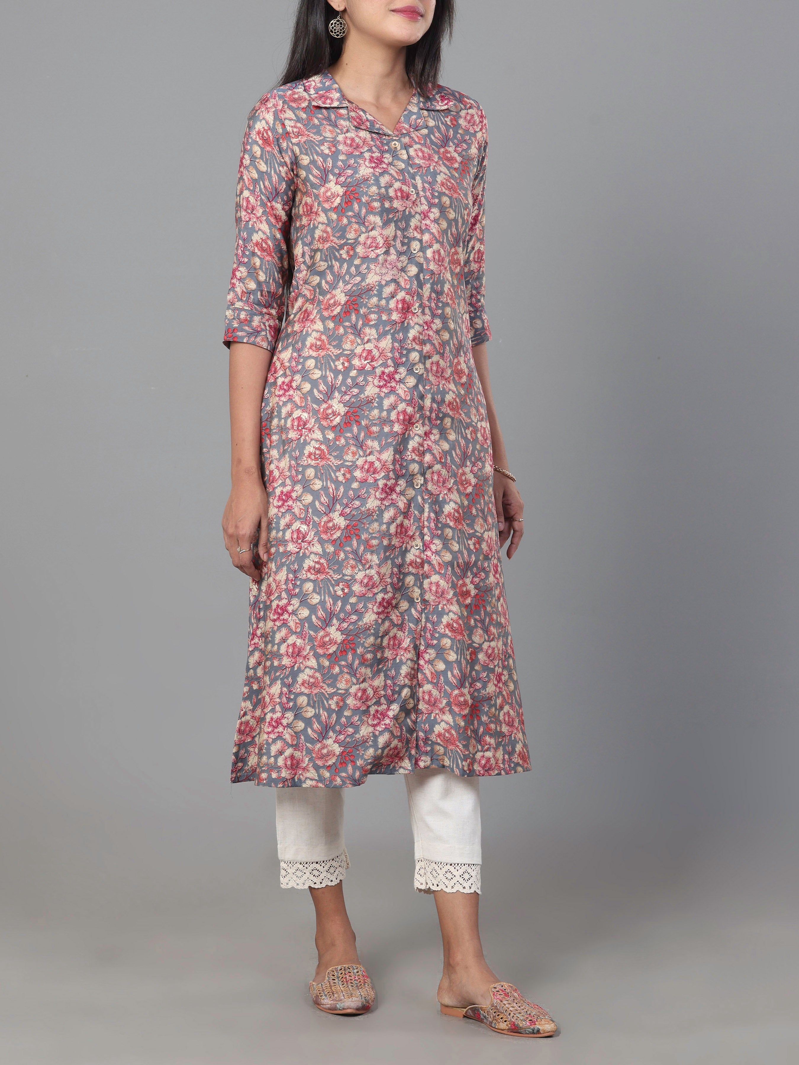 Multi-Color Modal Chanderi Printed Kurti