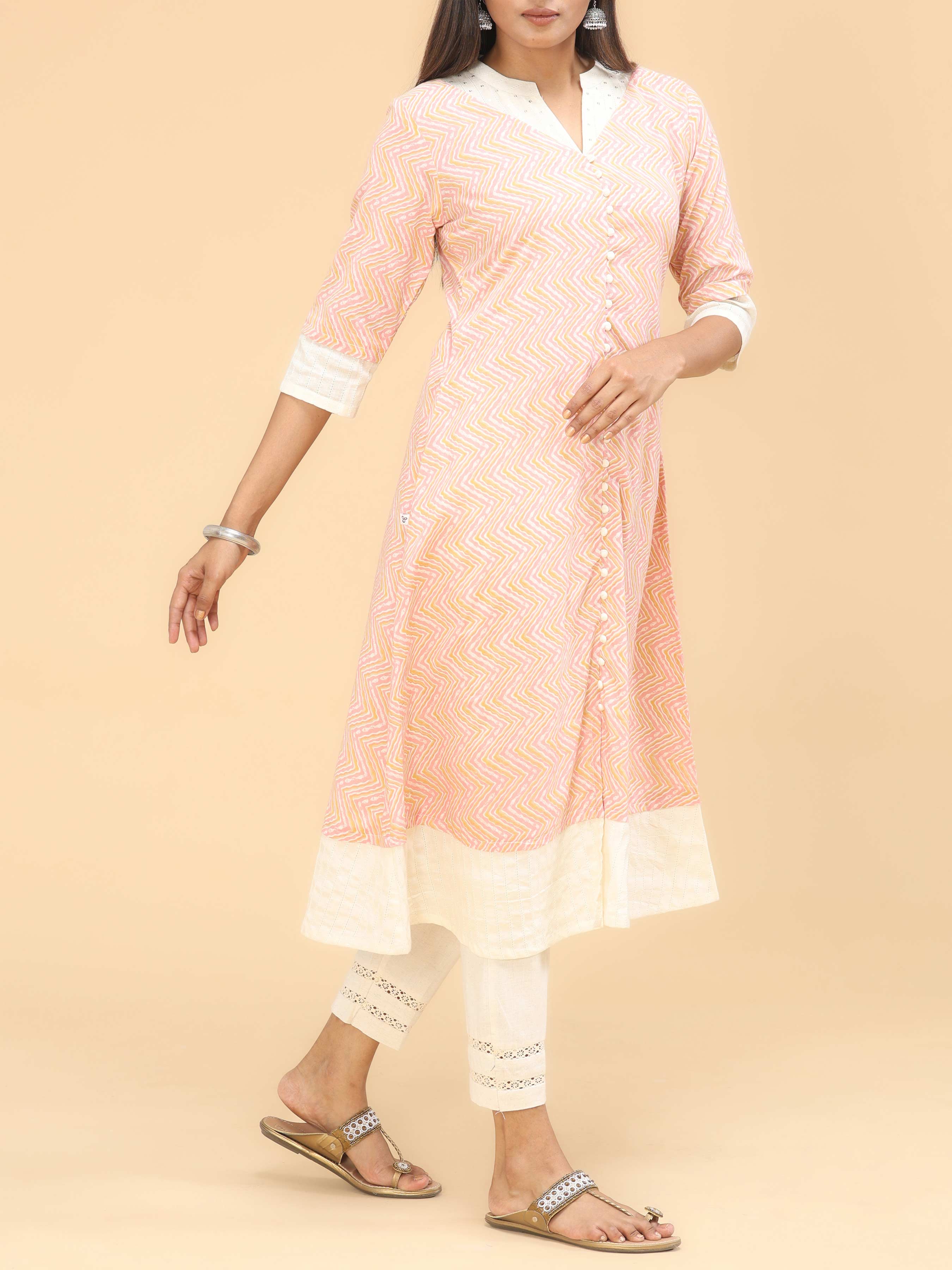 Pink Pure Cotton Kurti With Sequins Work
