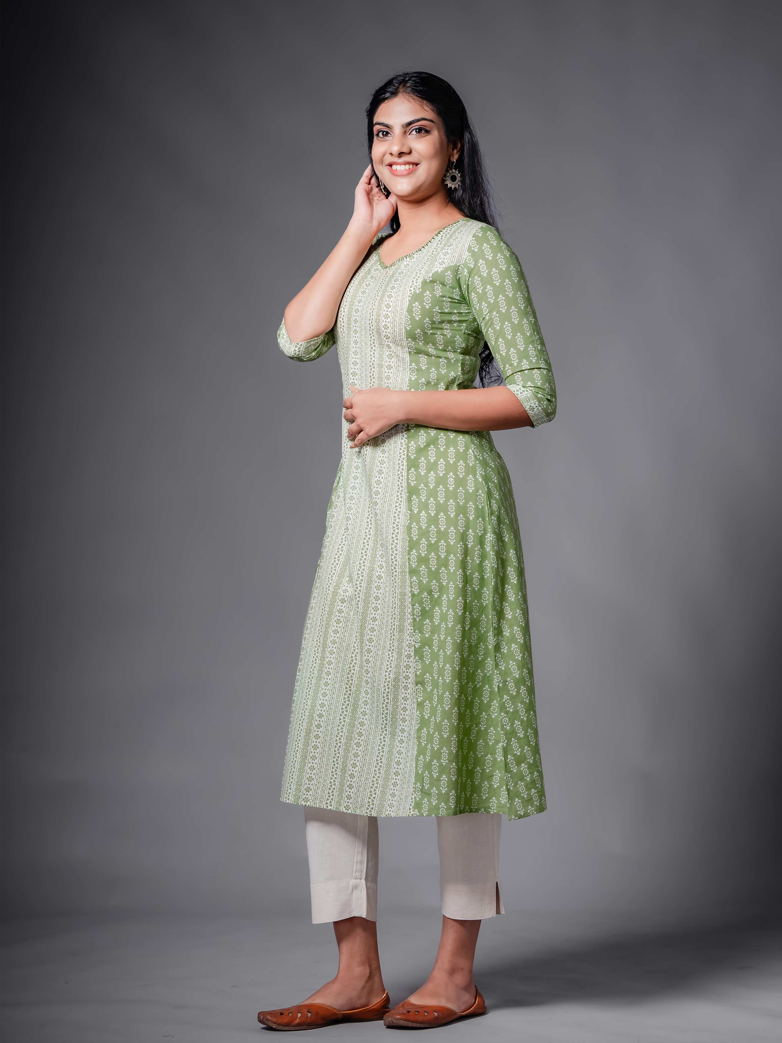 Light Green Pure Cotton Kurti With Print