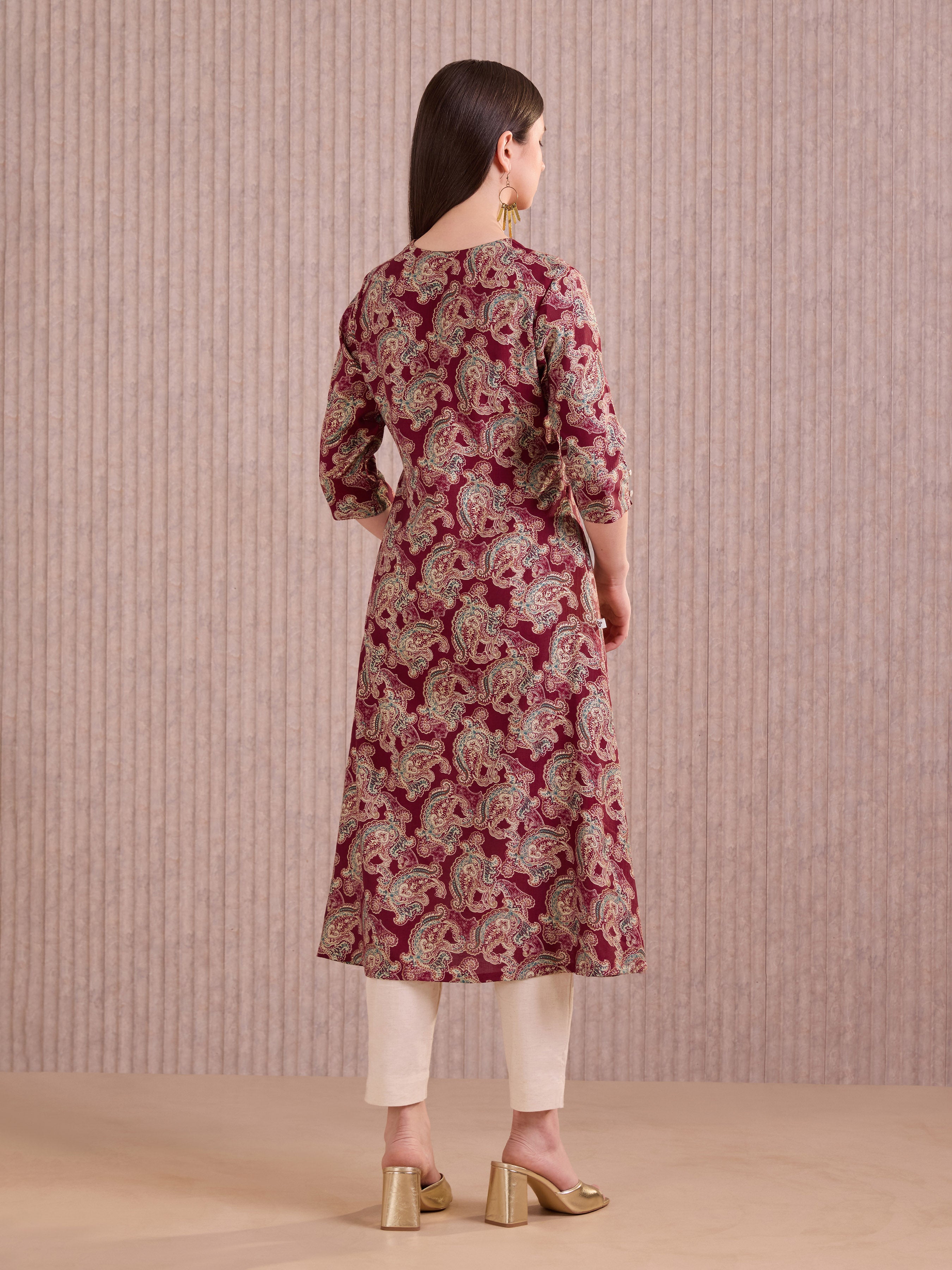 Maroon Viscose Blend Printed Kurti