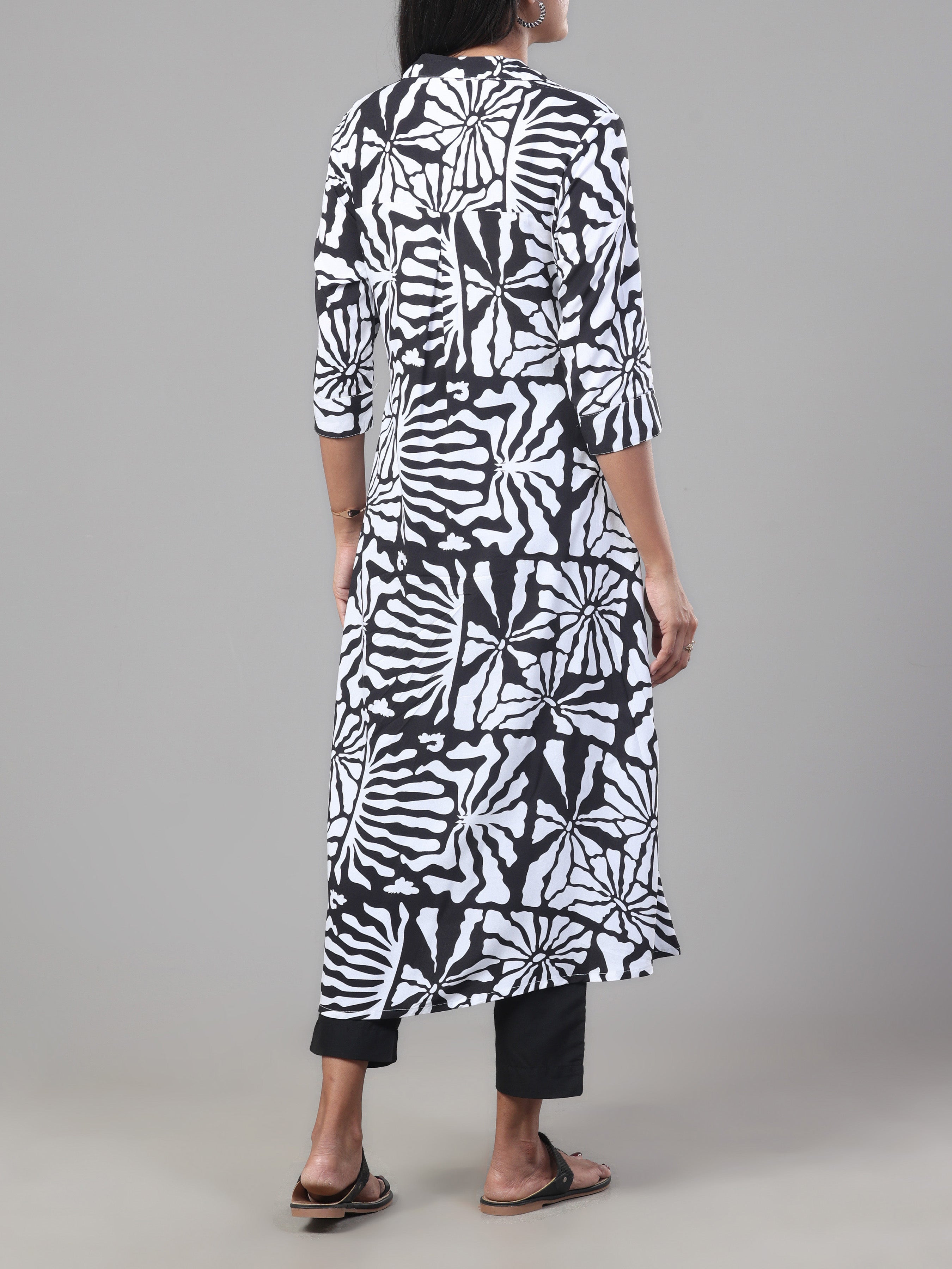 Black And White Viscose Printed Kurti