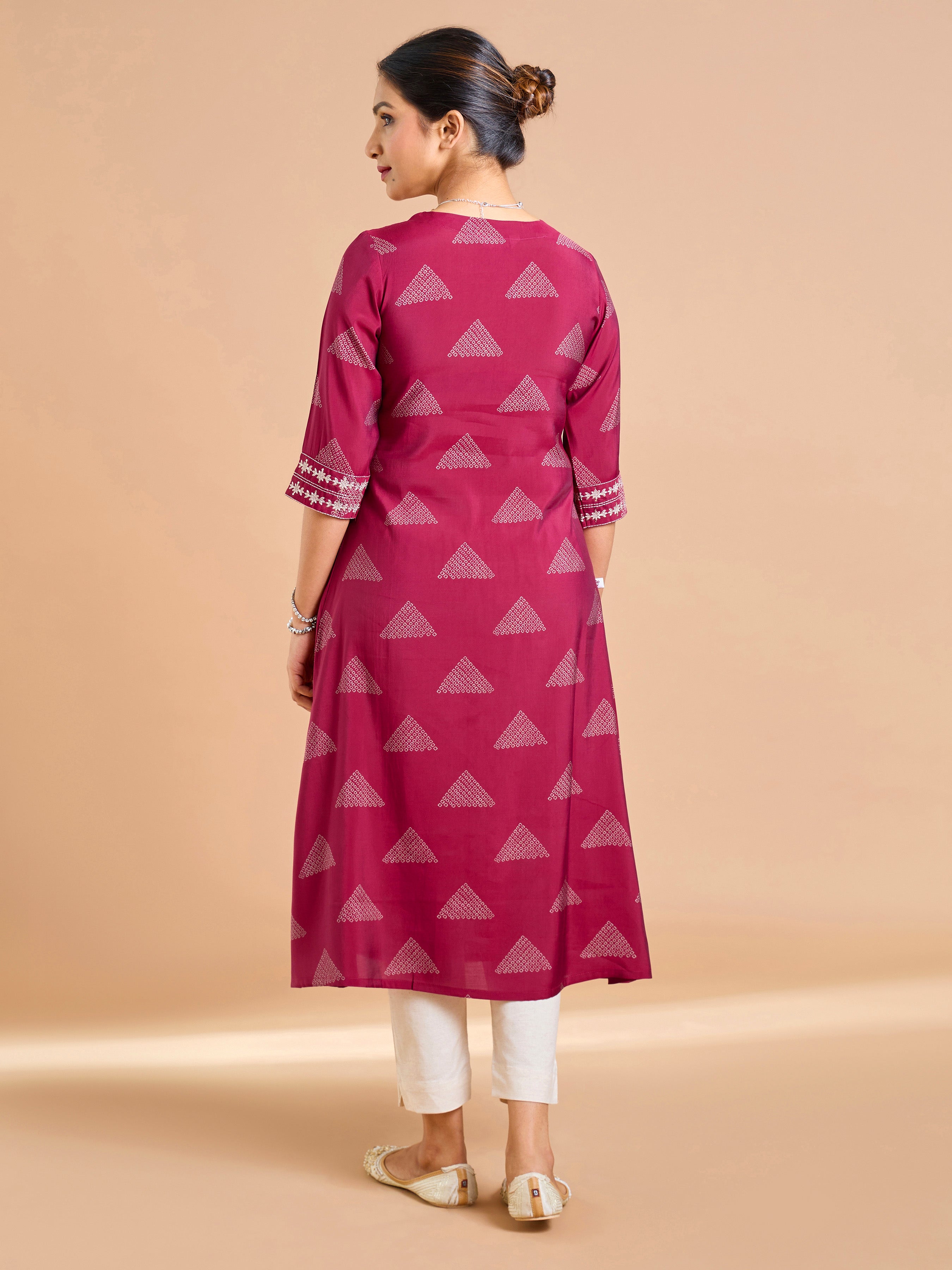 Magenta Modal Chanderi Printed Kurti With Sequins Work