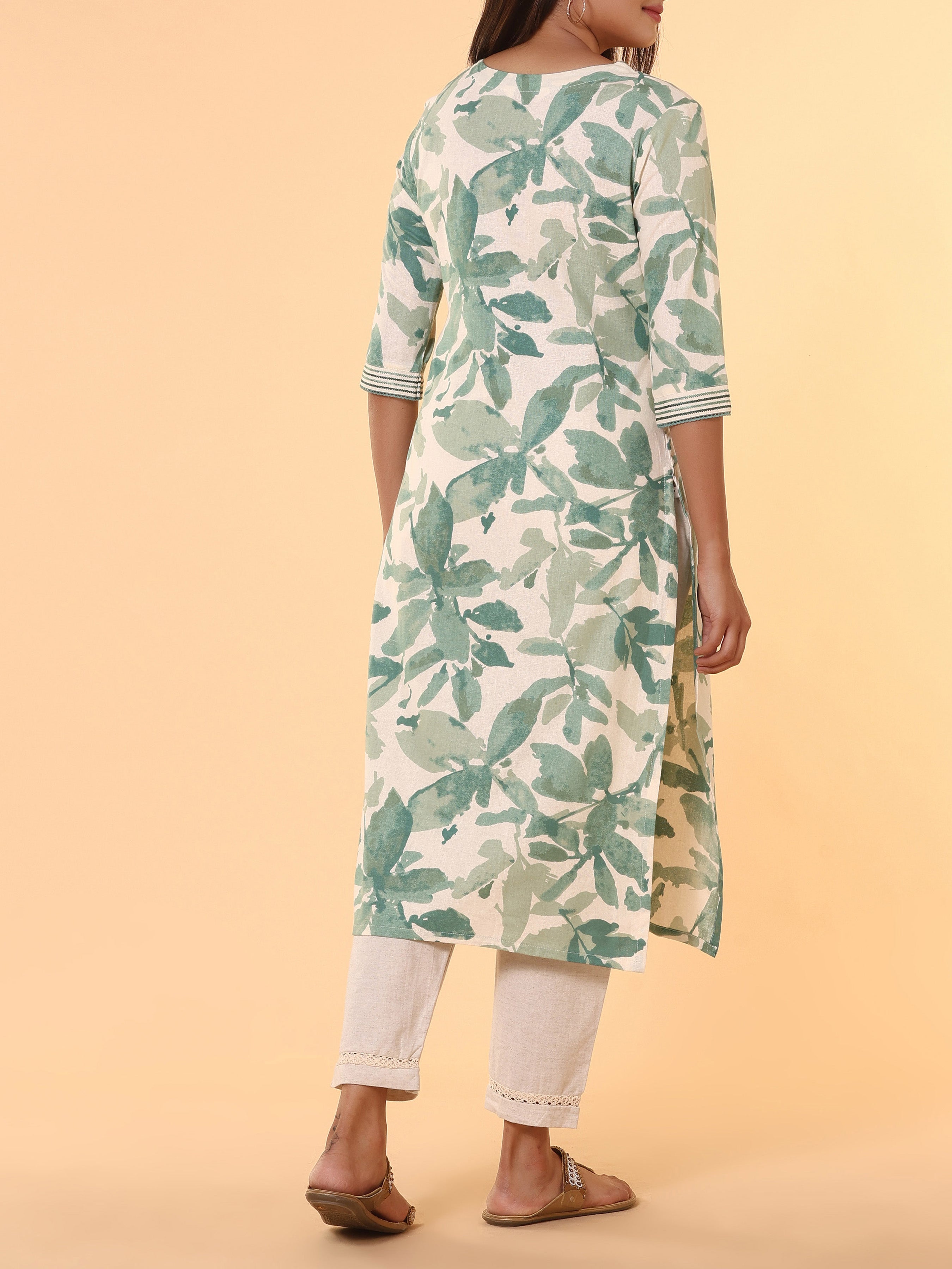 Multi Colour Cotton Flax Printed Kurti