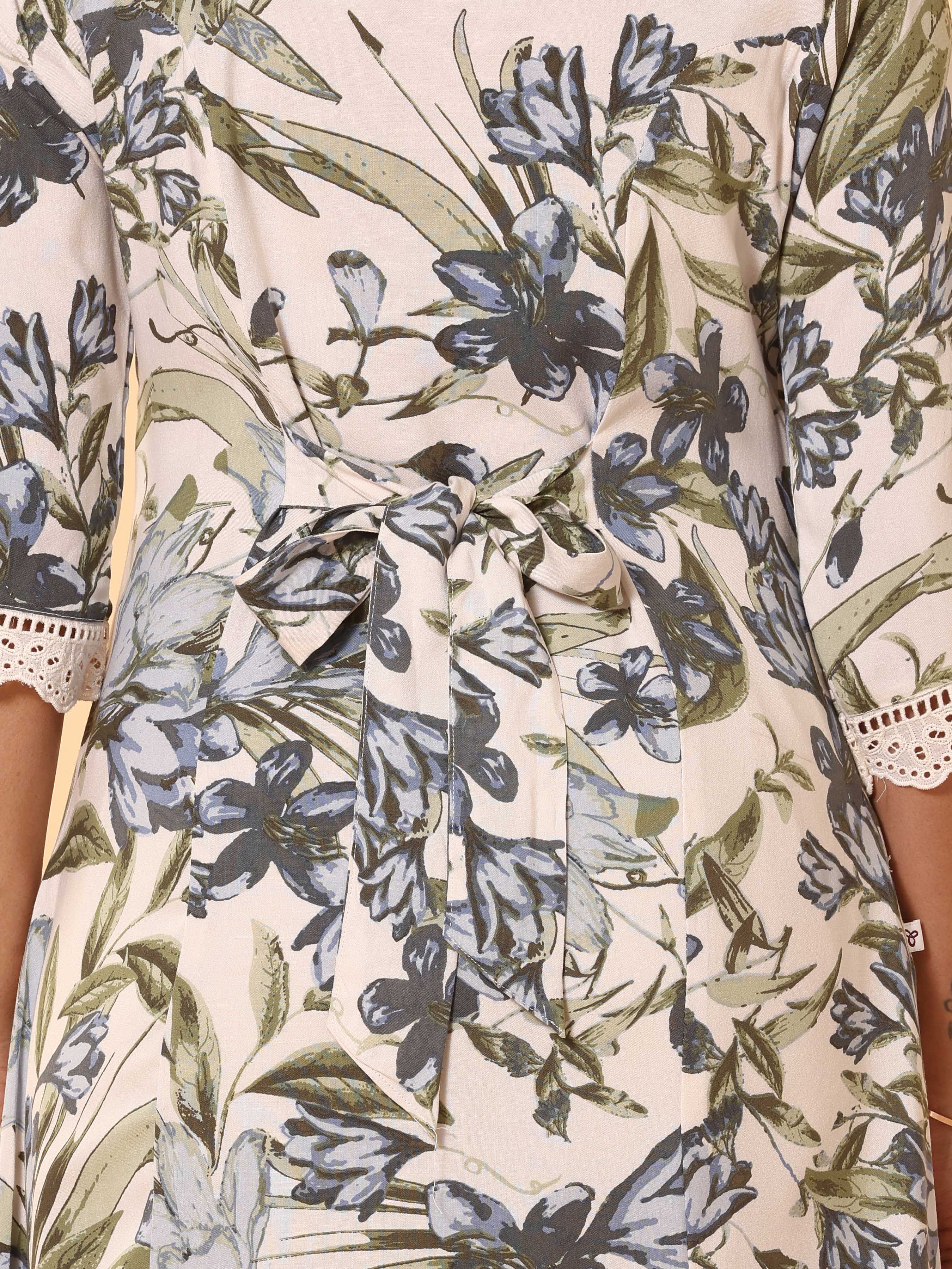 Multicolour Viscose Printed Kurti With Lace Detailing