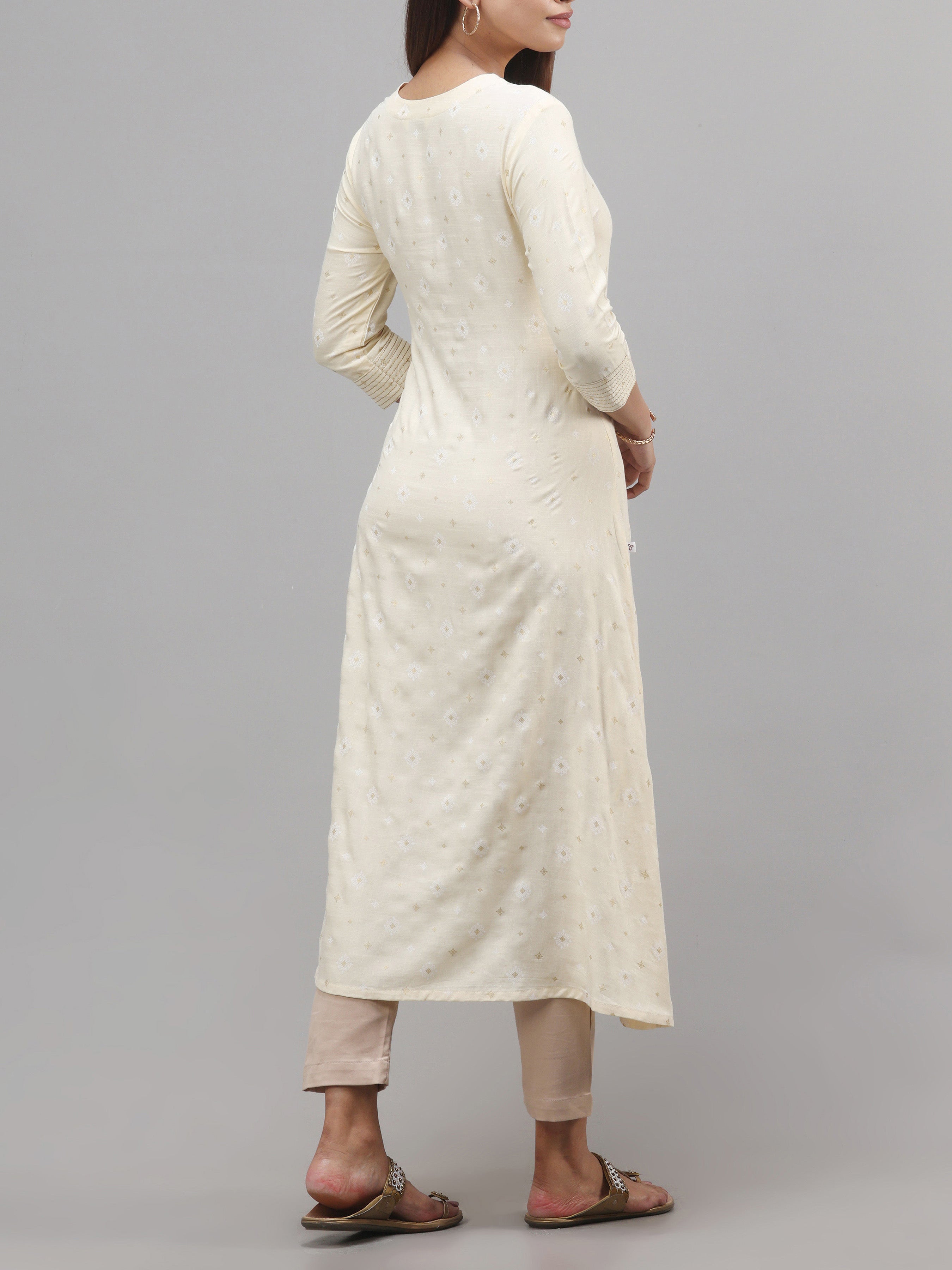 Pale Yellow Viscose Slub Kurti With Embroidery