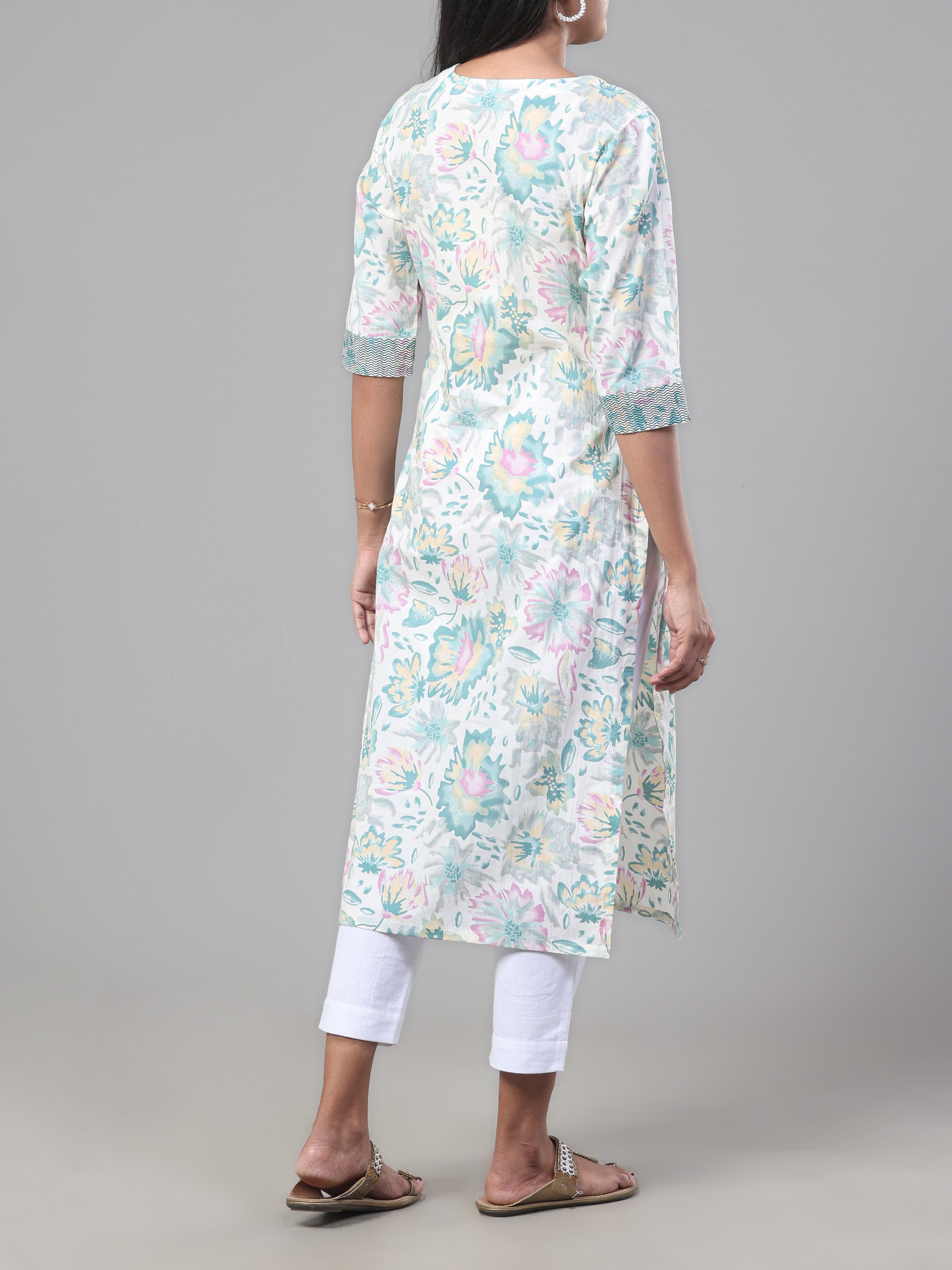 Multi Colour Pure Cotton Kurti With Embroidery