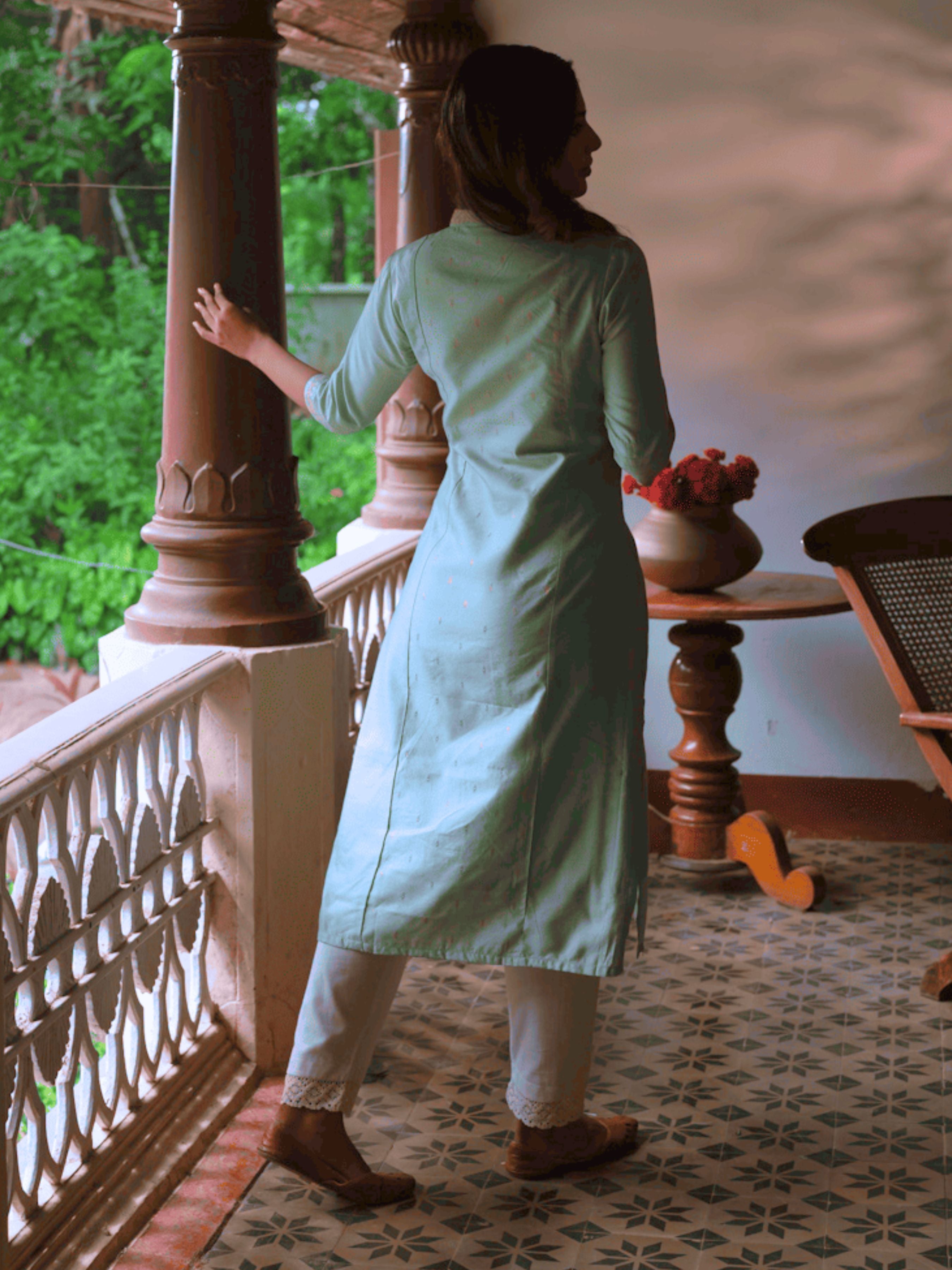 Pista Green Viscose Kurti With Embroidery