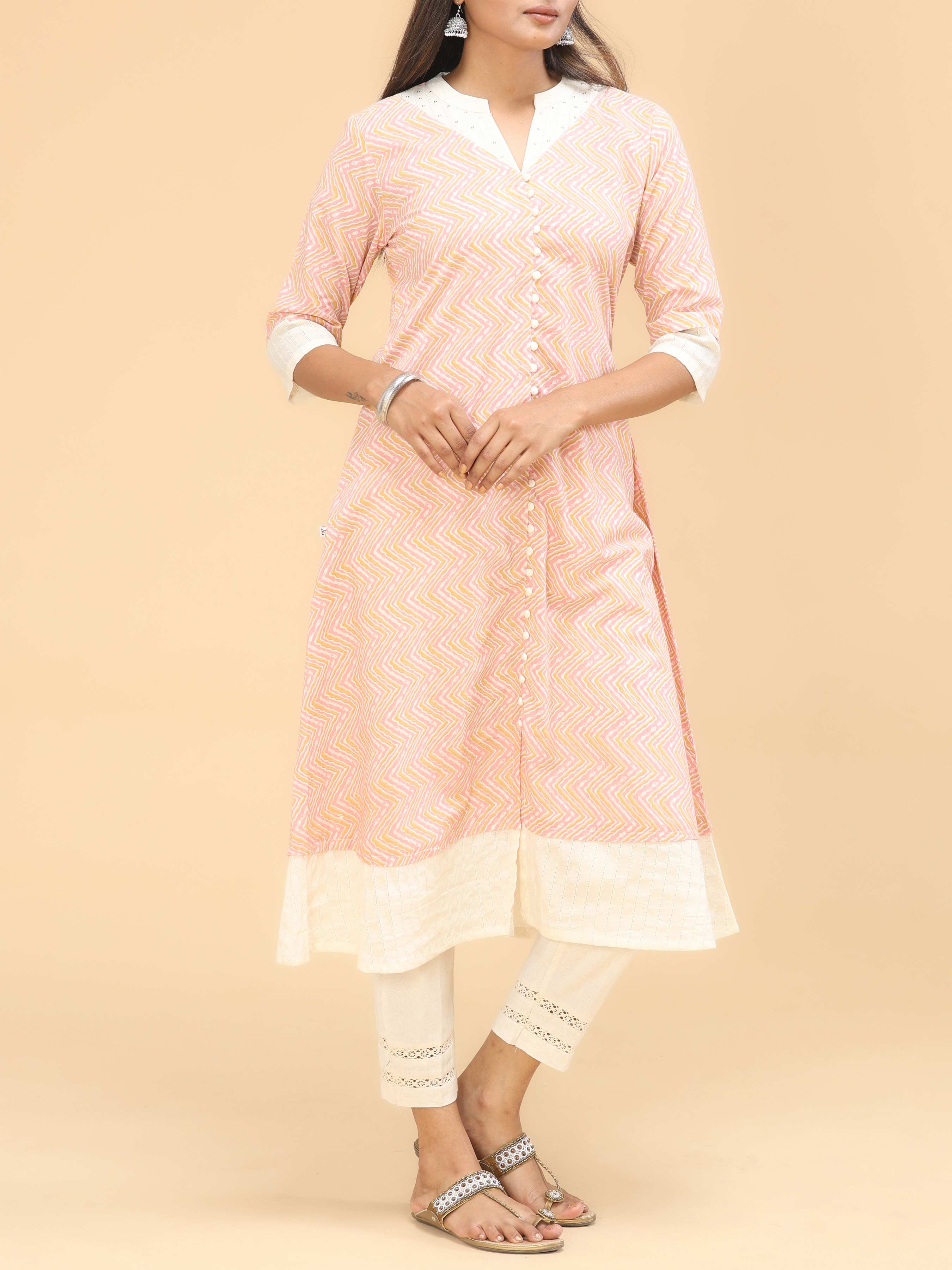 Pink Pure Cotton Kurti With Sequins Work