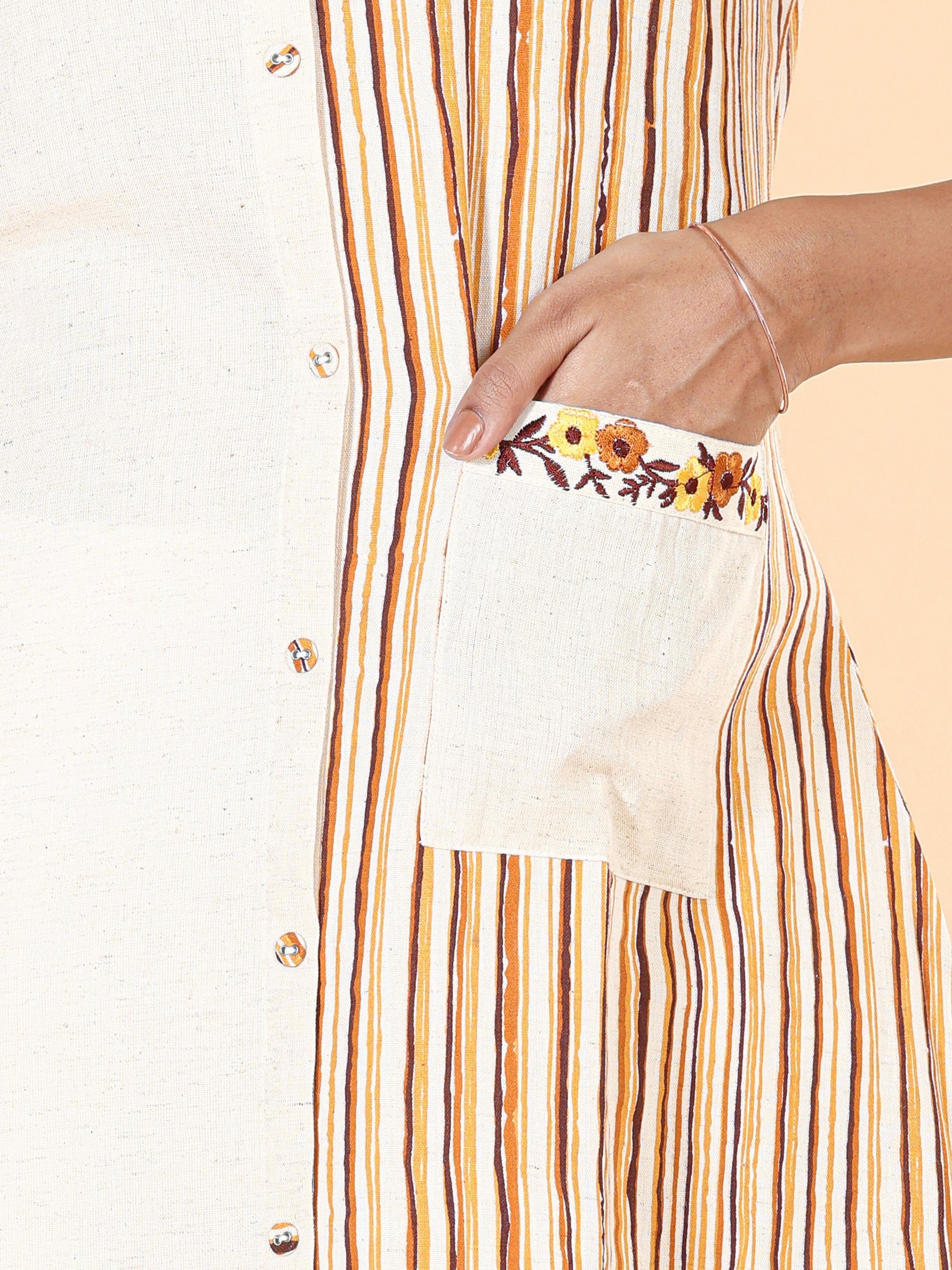 Multi-Color Cotton Flax Printed Kurti With Embroidery