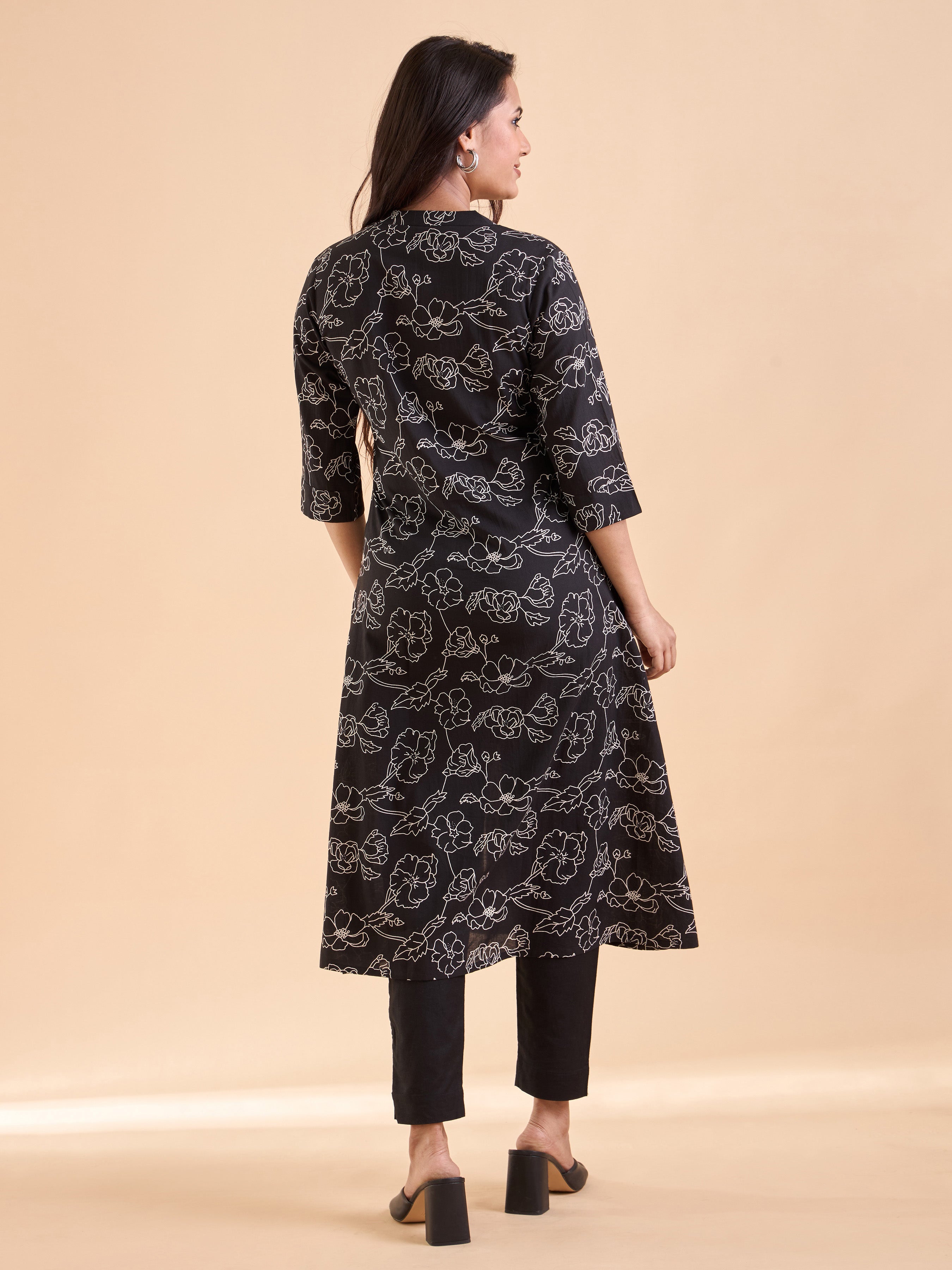 Black Pure Cotton Printed Kurti