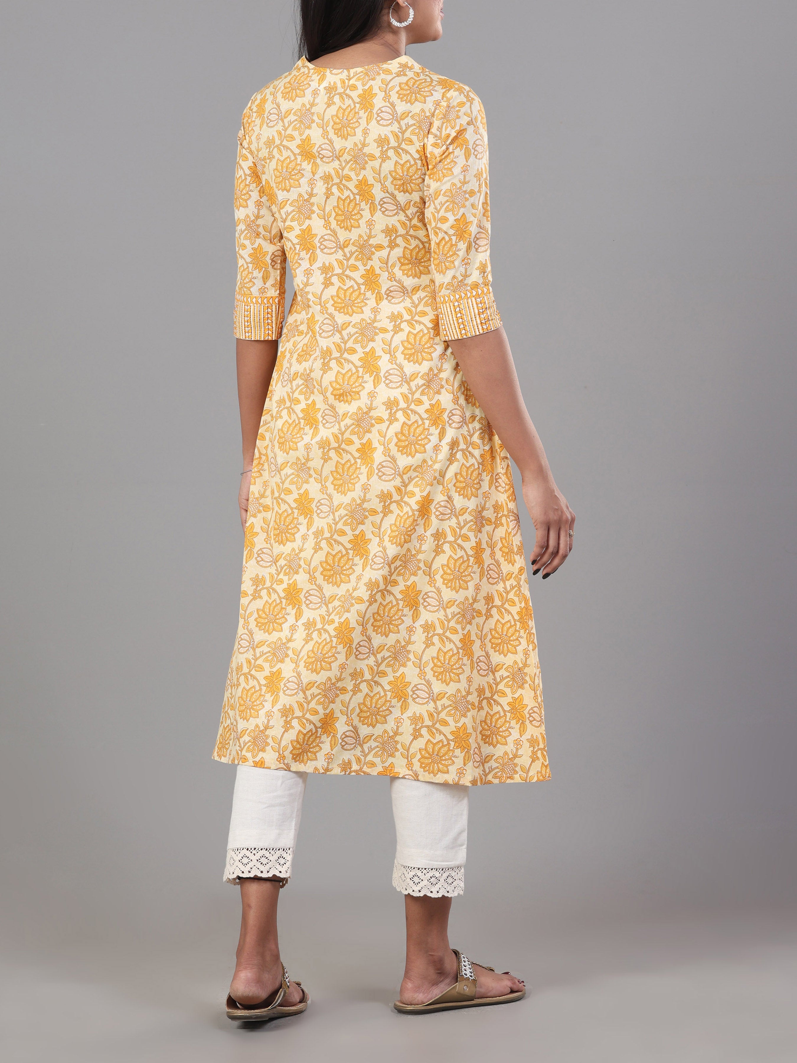 White Pure Cotton Printed Kurti With Embroidery