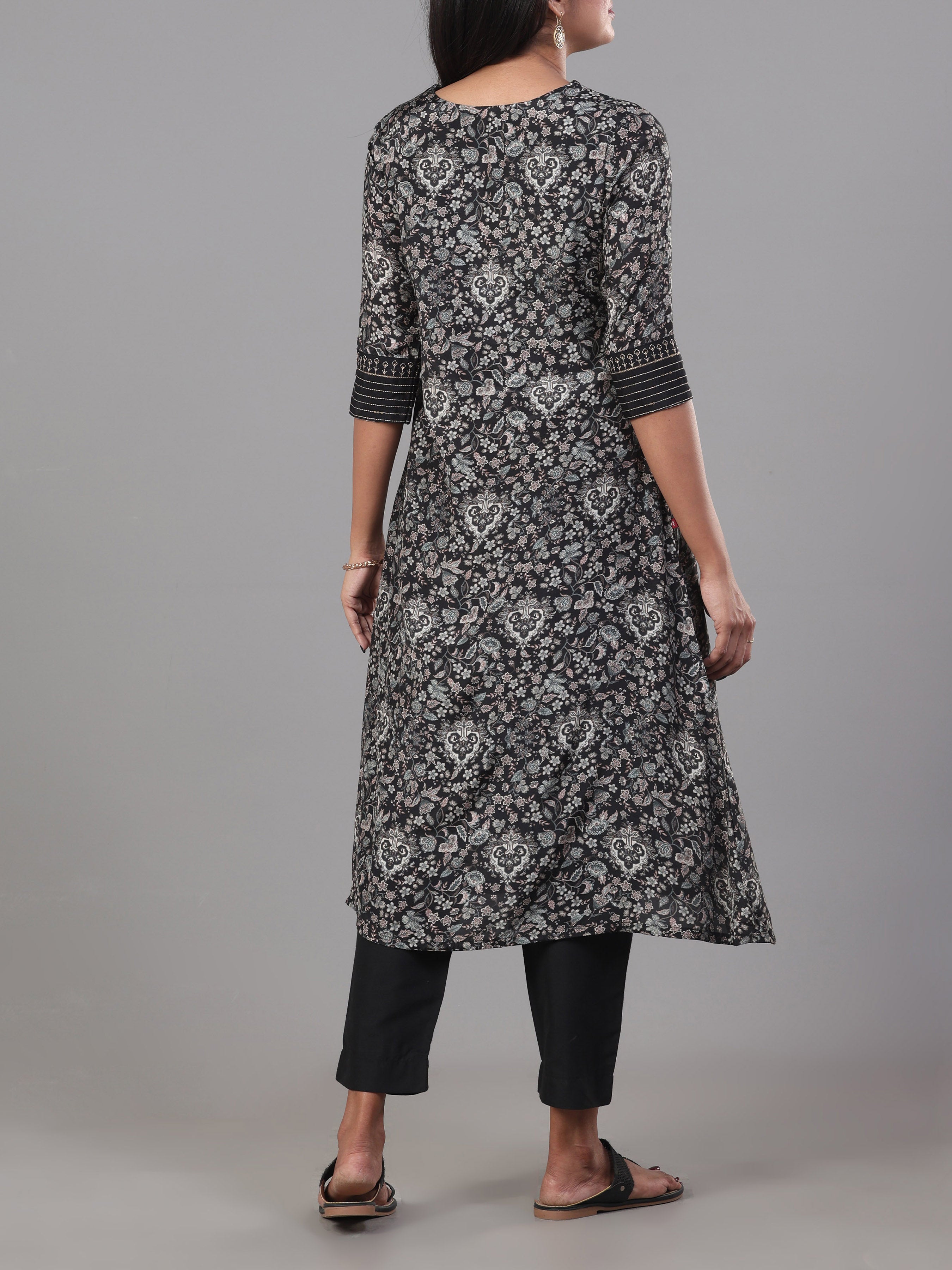 Multi Colour Muslin Printed Kurti With Embroidery And Matching Bottom
