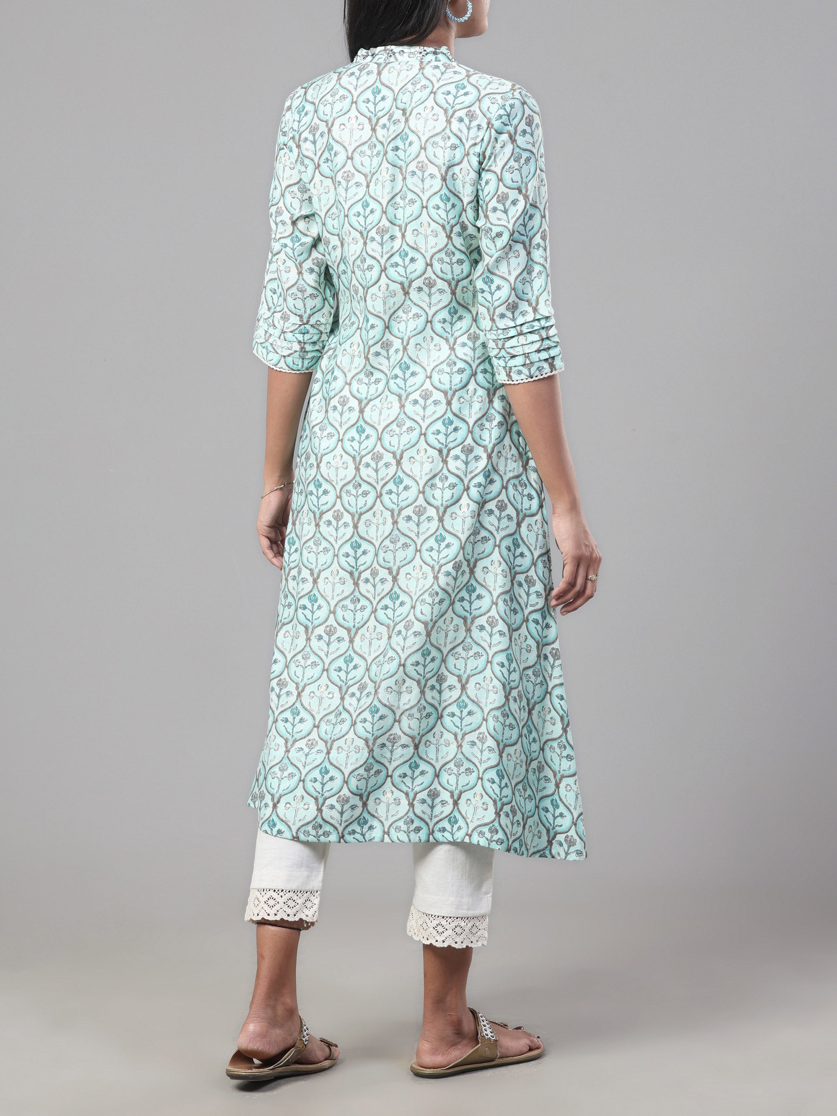 Light Blue Modal Chanderi Kurti With Embroidery