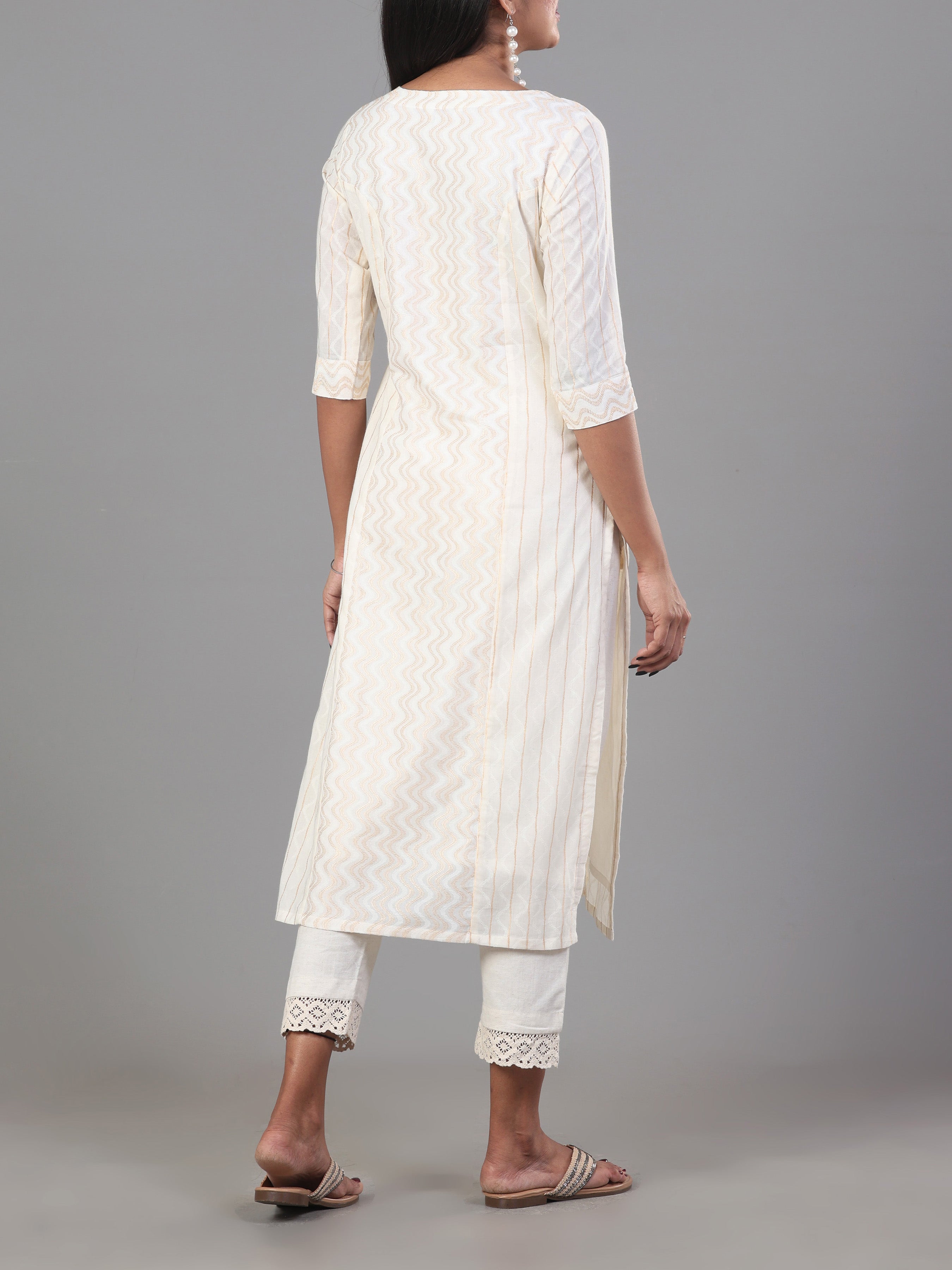 Ivory Cotton Jacquard Kurti With Princess Cut