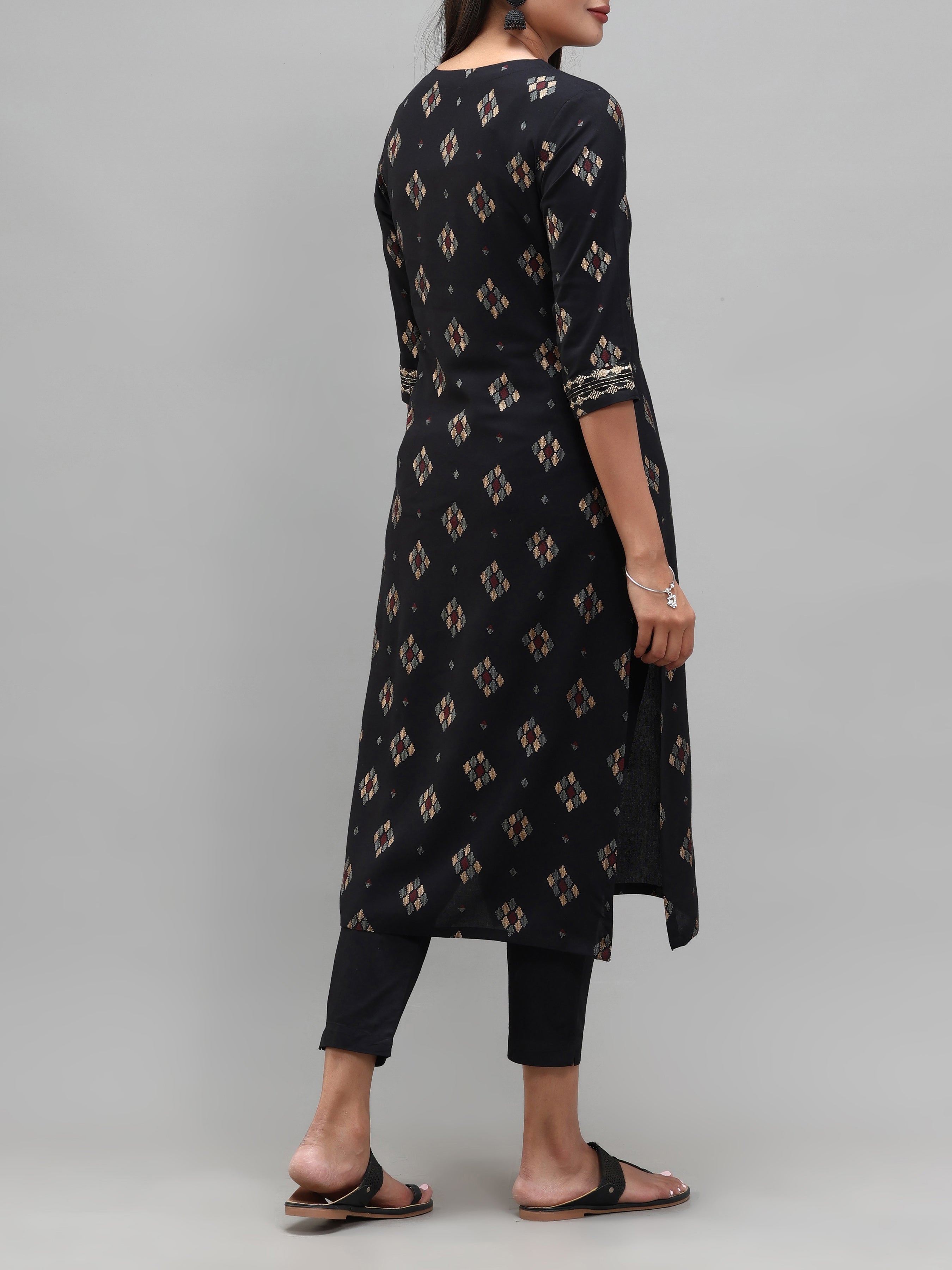 Black Viscose Kurti With Embroidery And Sequins Work