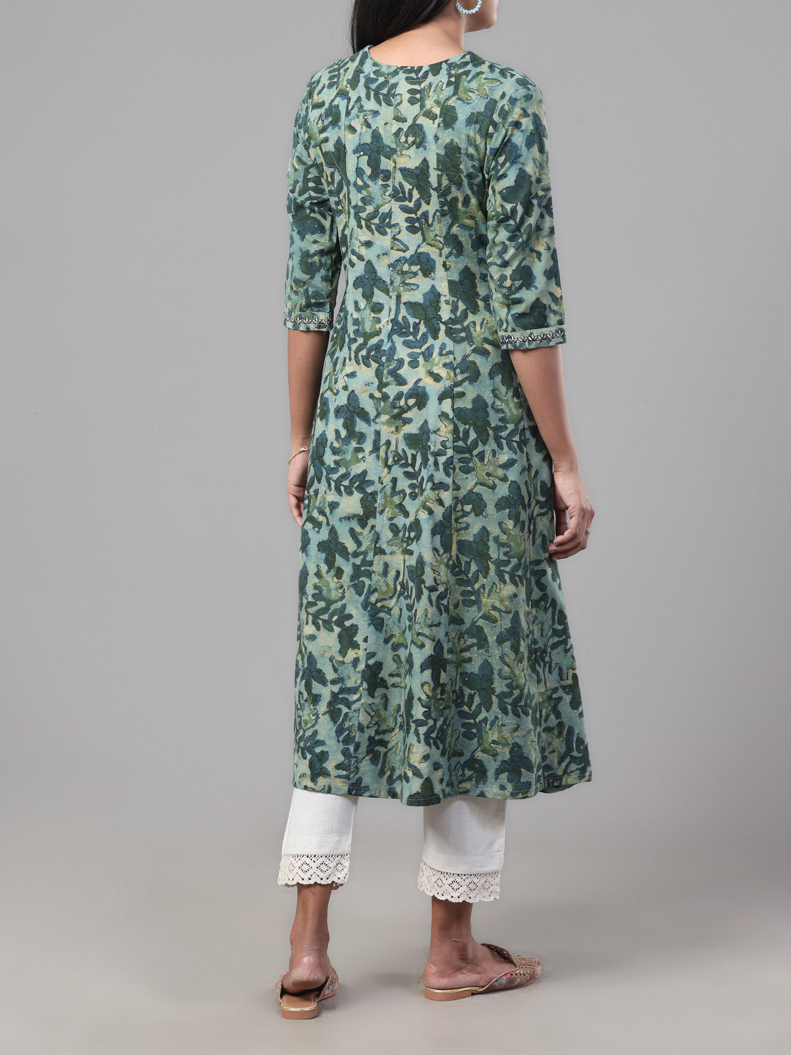 Olive Green Pure Cotton Printed Kurti