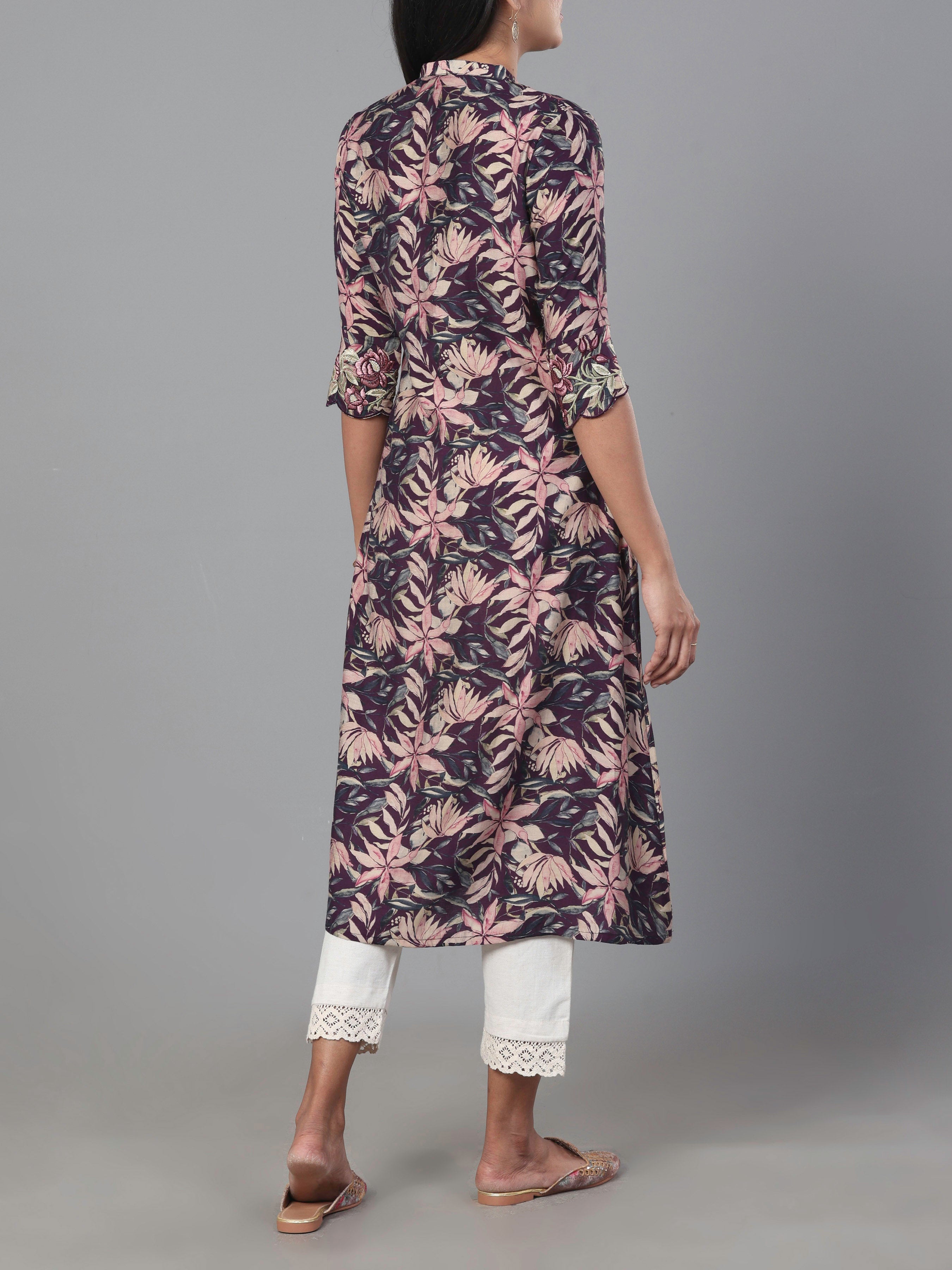 Multi Colour Modal Chanderi Printed Kurti With Embroidery