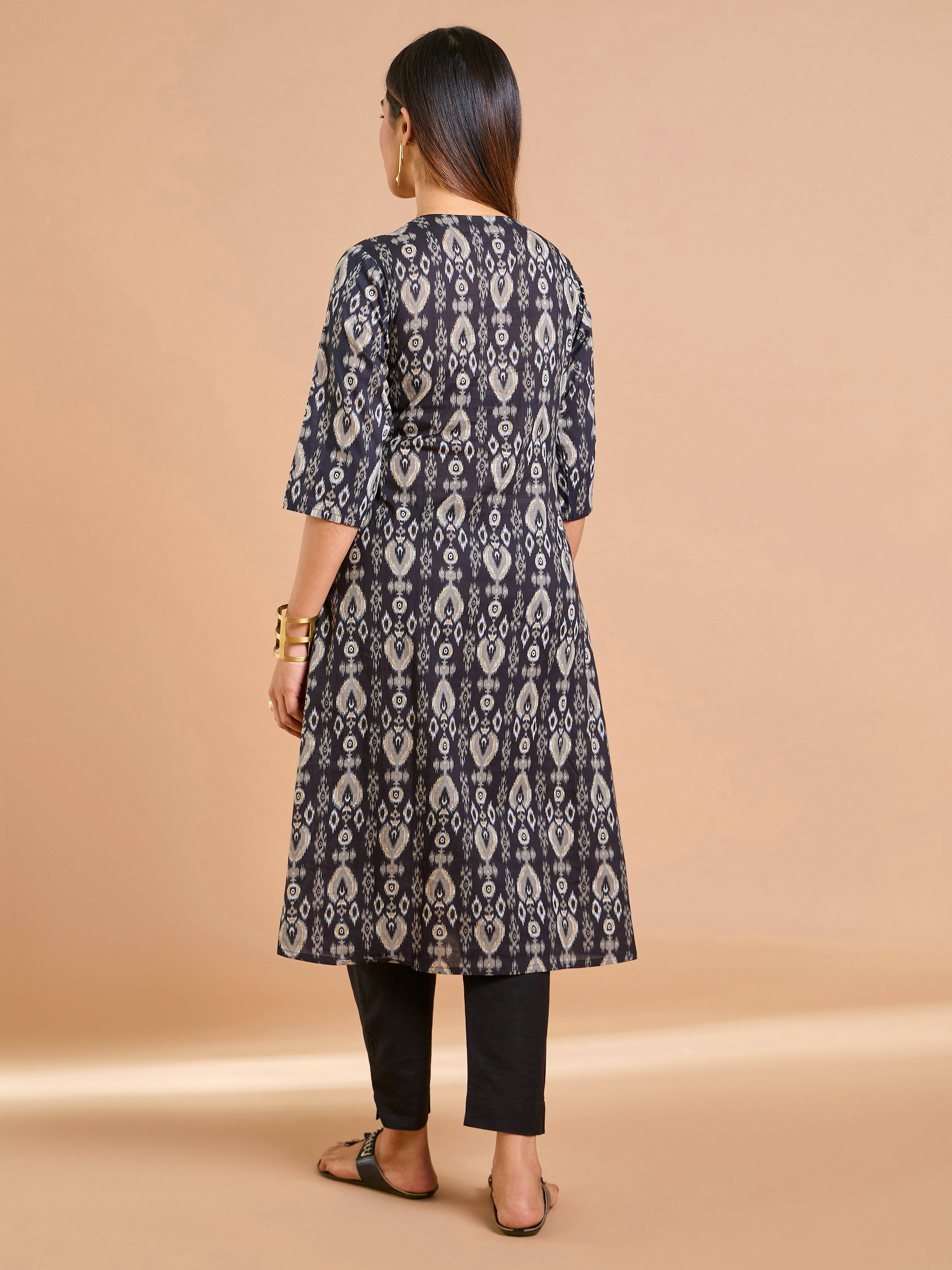 Black And White Pure Cotton Printed Kurti With Embroidery