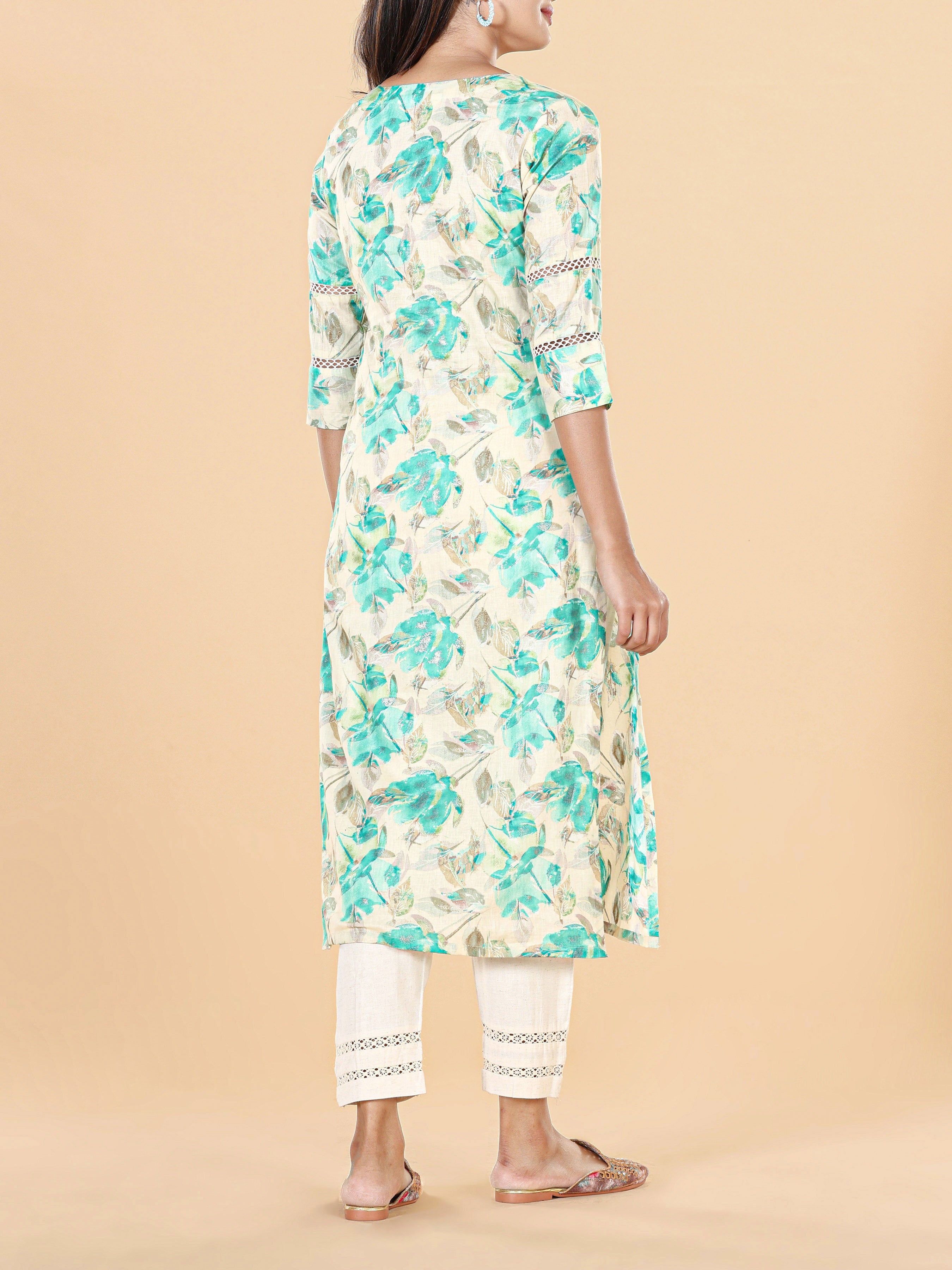 Multi Colour Pure Cotton Printed Kurti With Lace Detailing