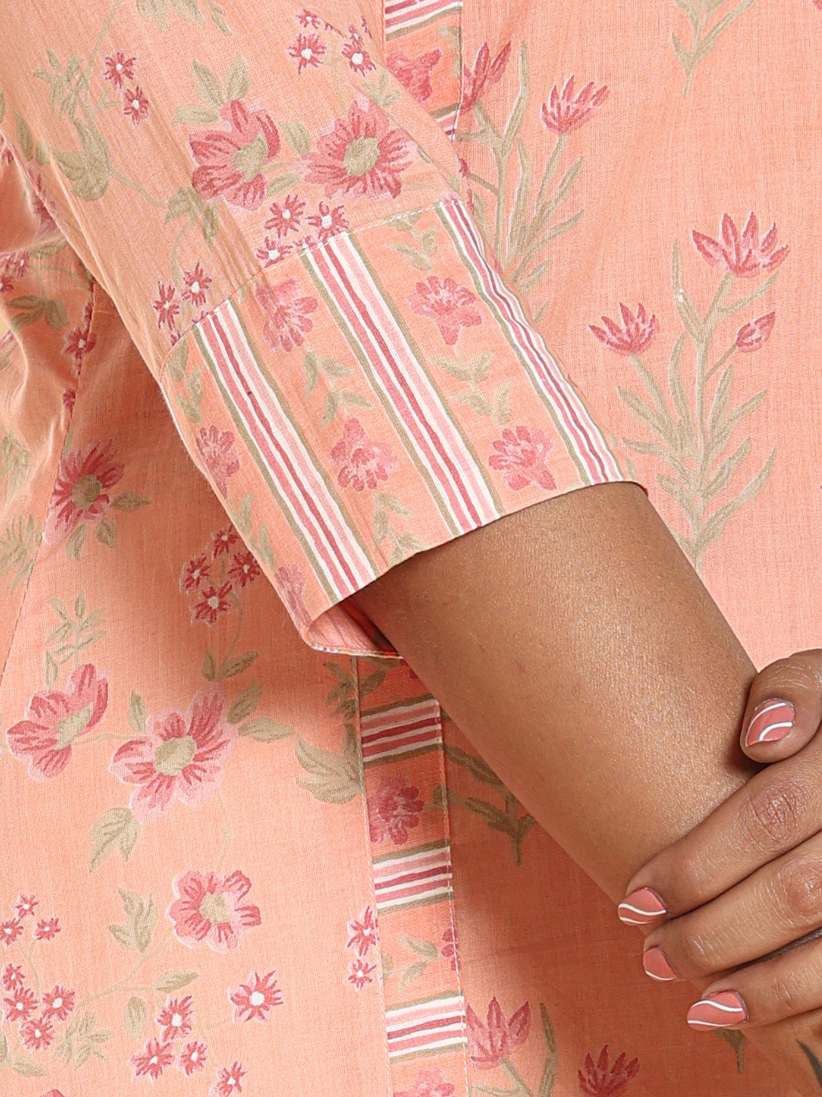 Peach Pure Cotton Printed Kurti With Panel Cut