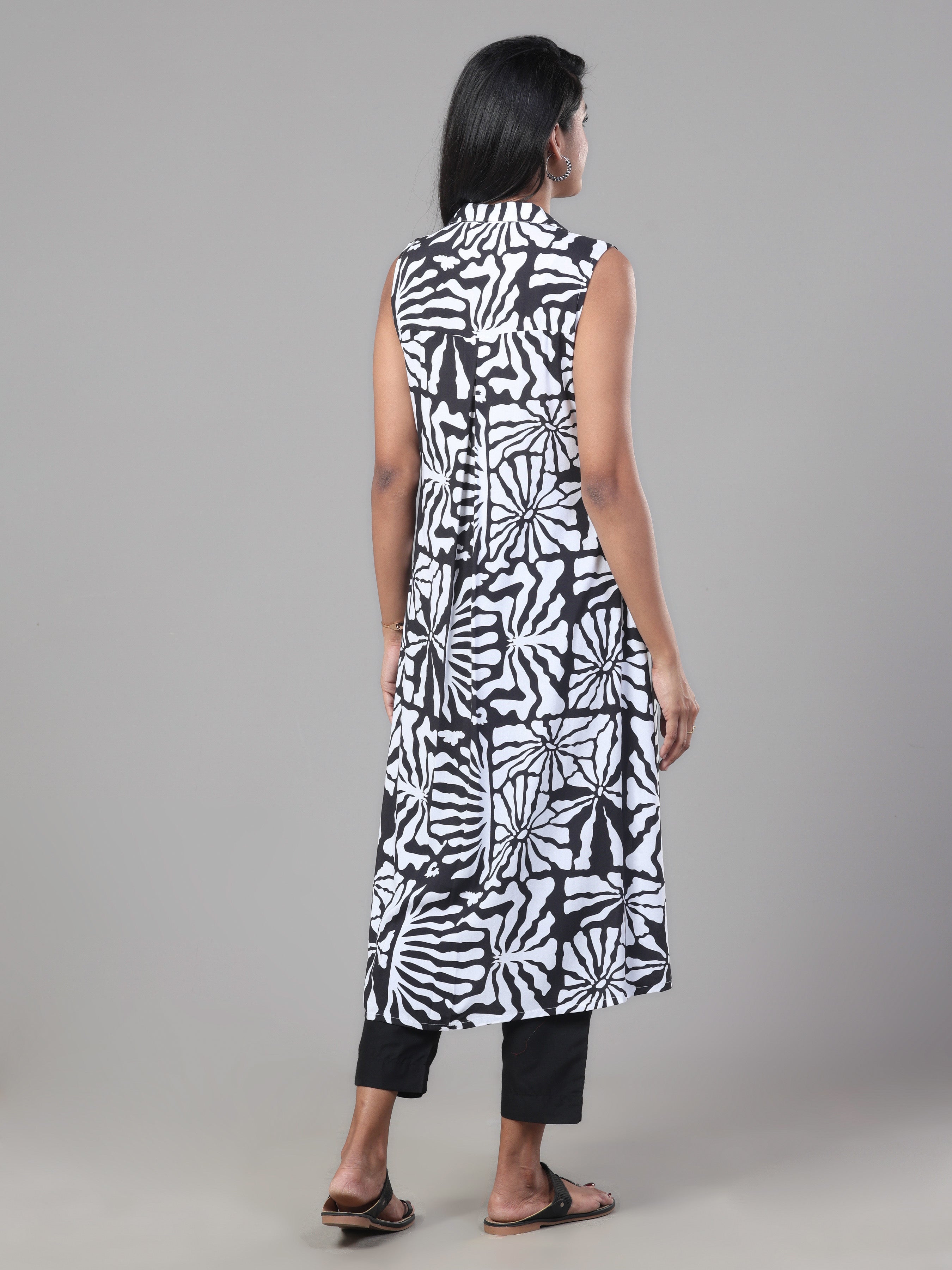 Black And White Viscose Printed Kurti