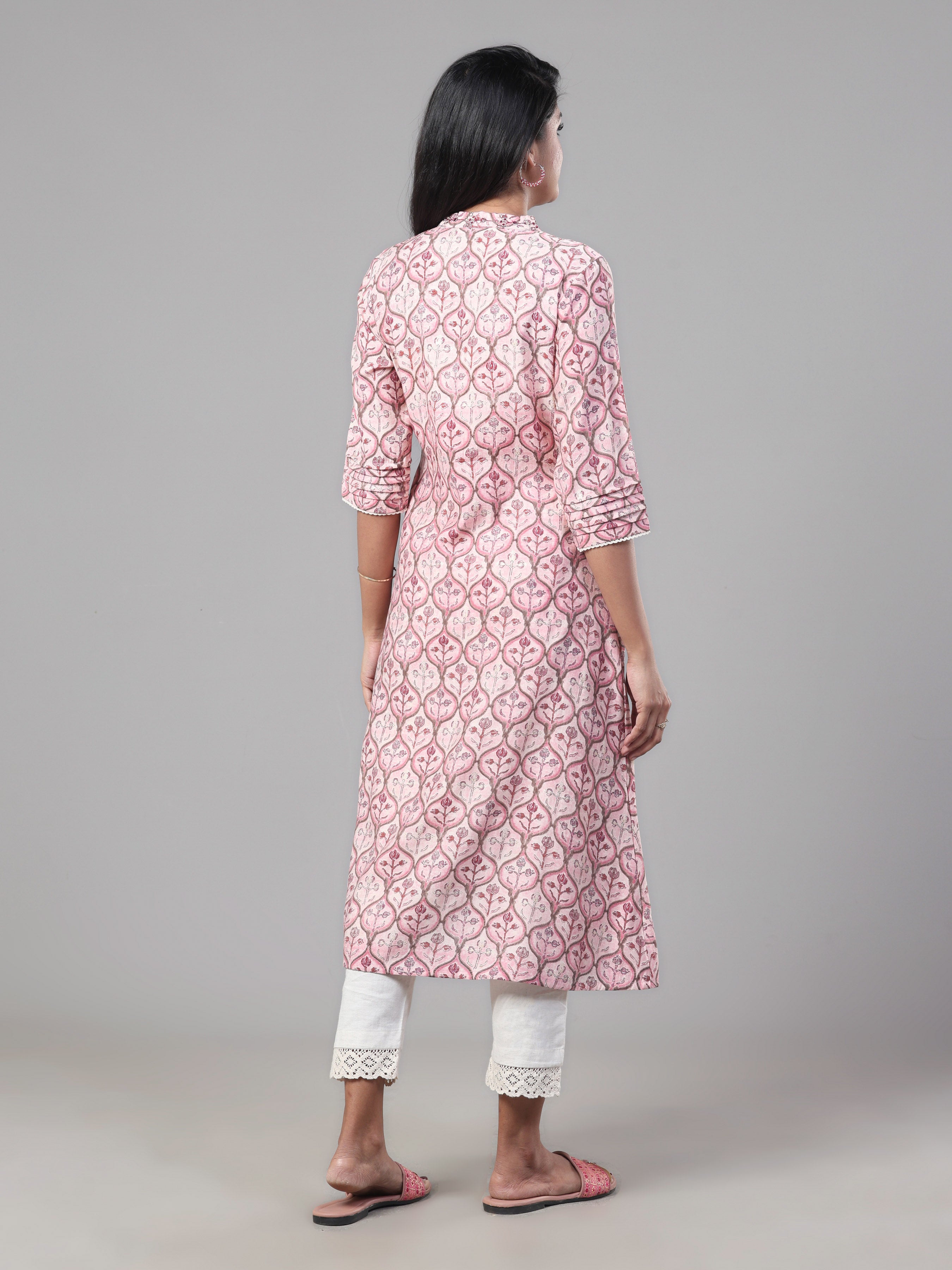 Pink Modal Chanderi Kurti With Embroidery