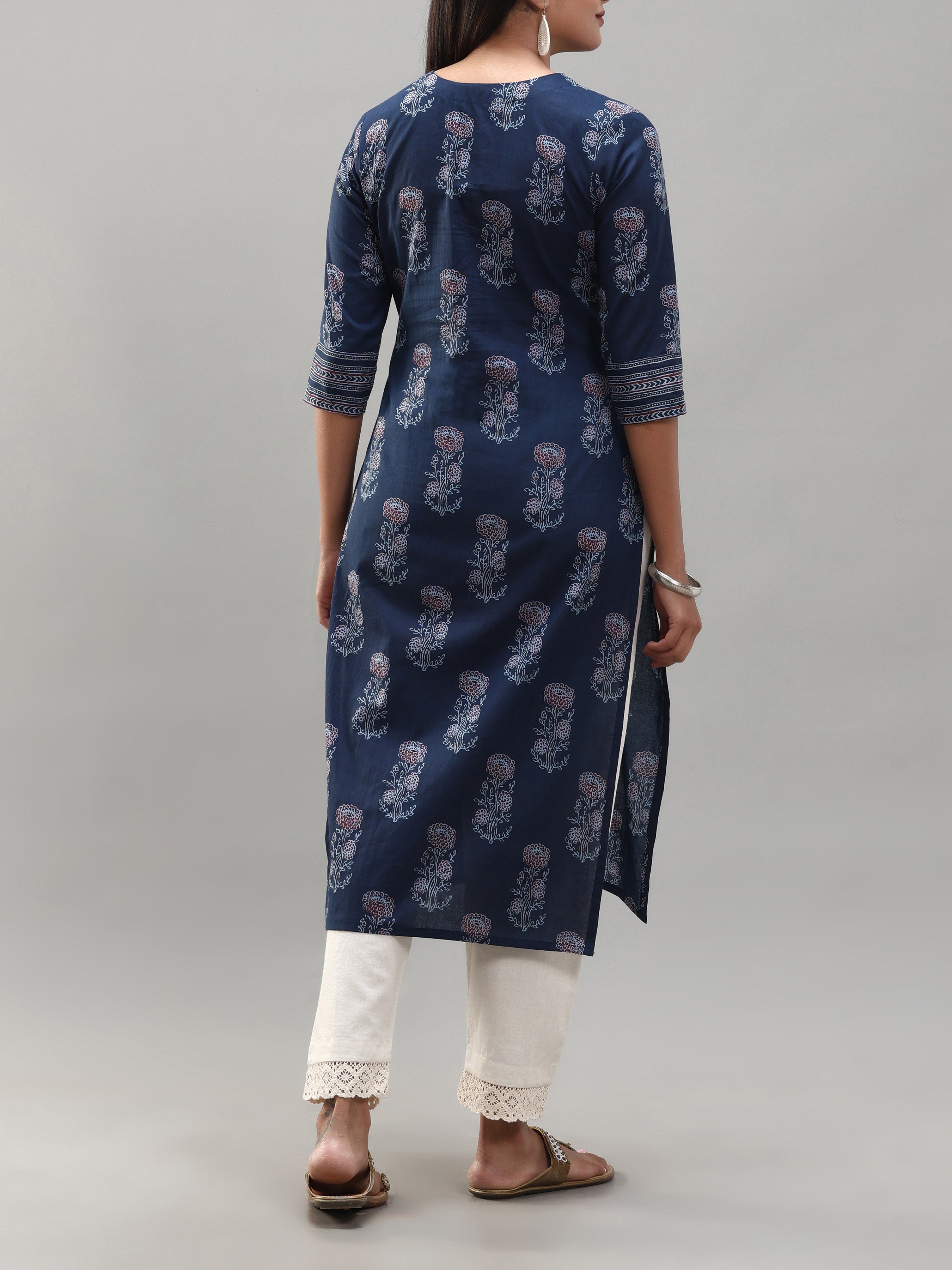 Navy Blue Pure Cotton Kurti With Print