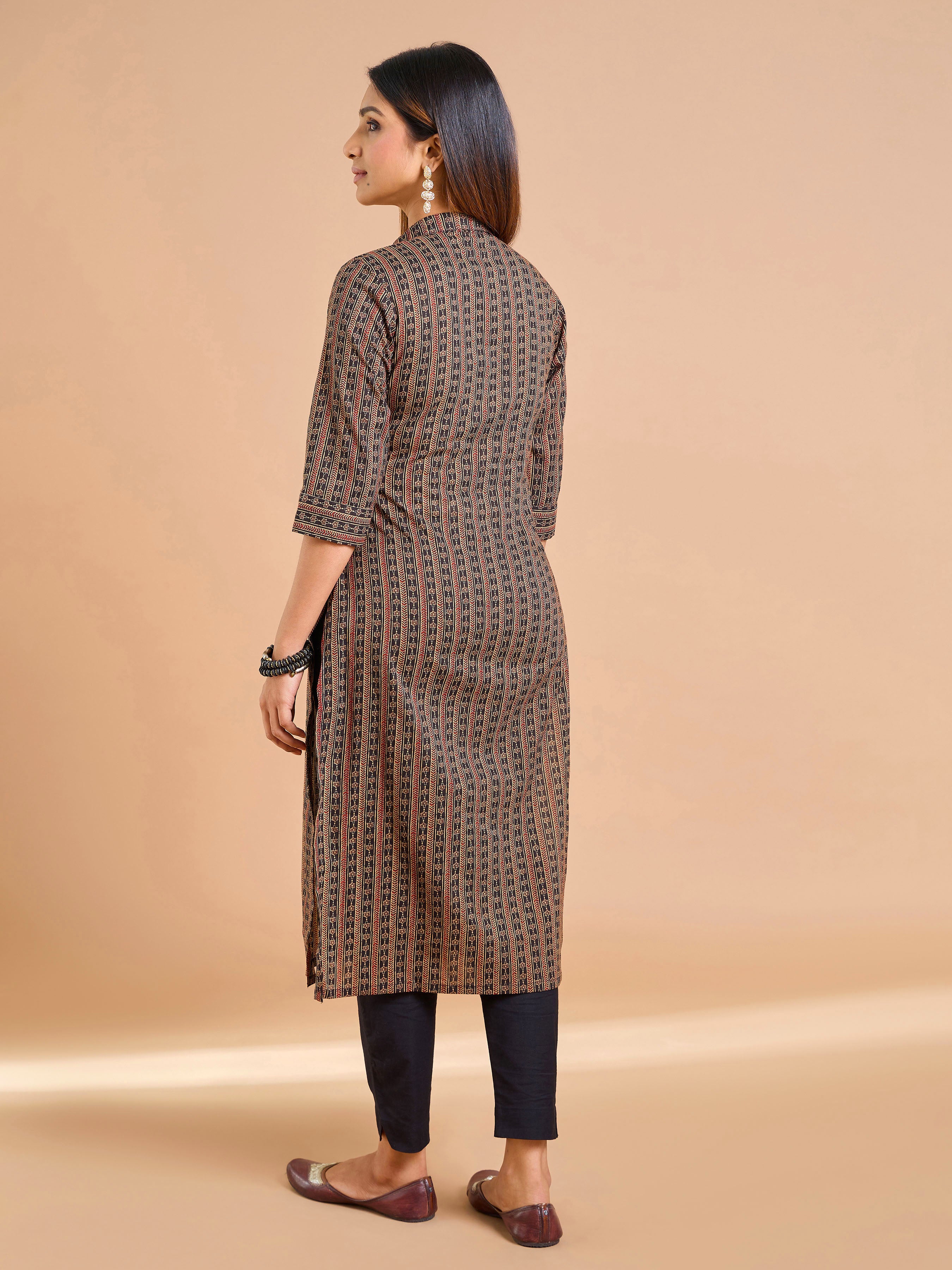 Coffee Brown Pure Cotton Kurti With Print