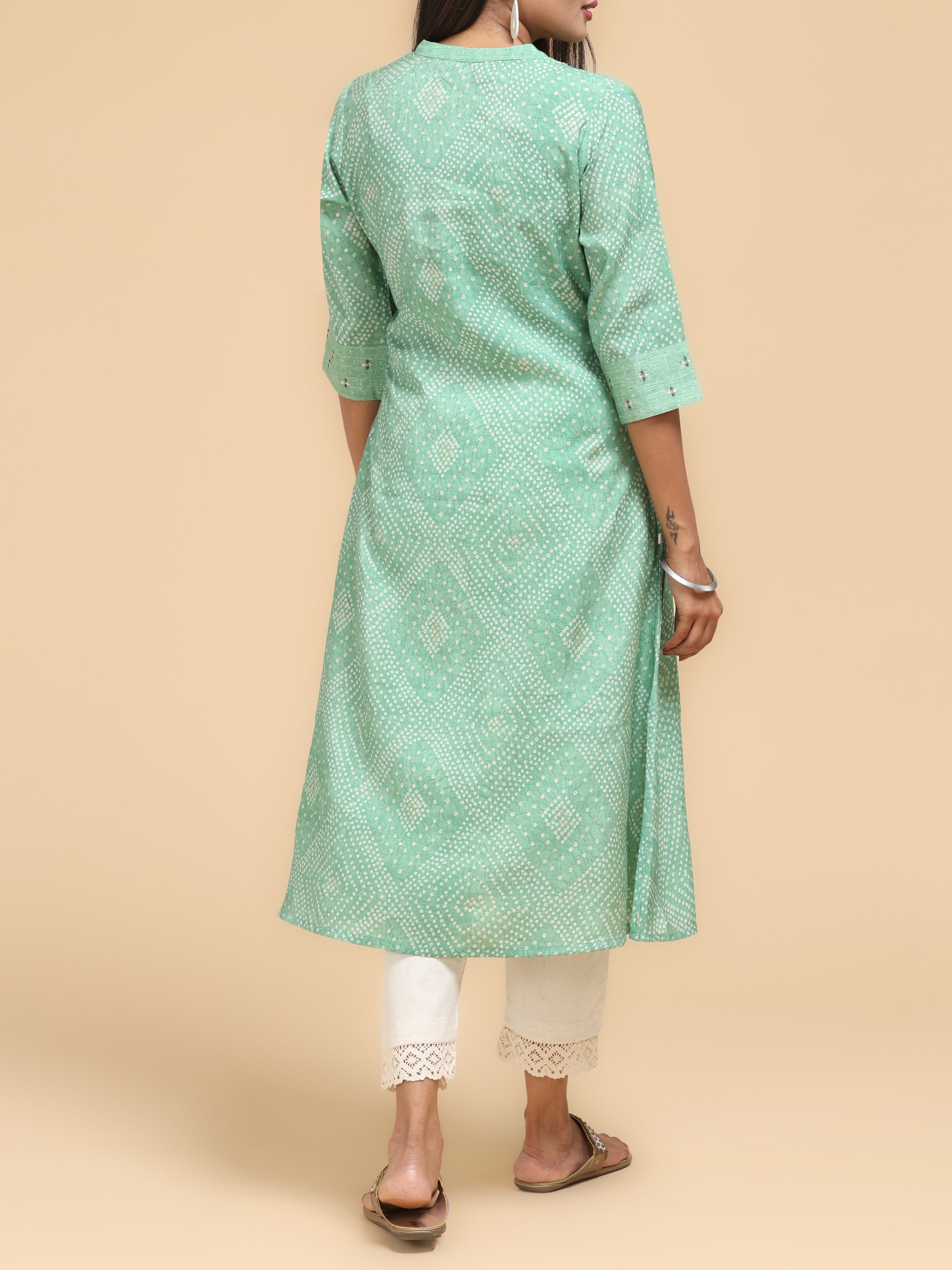 Aqua Green Modal Chanderi Kurti With Print
