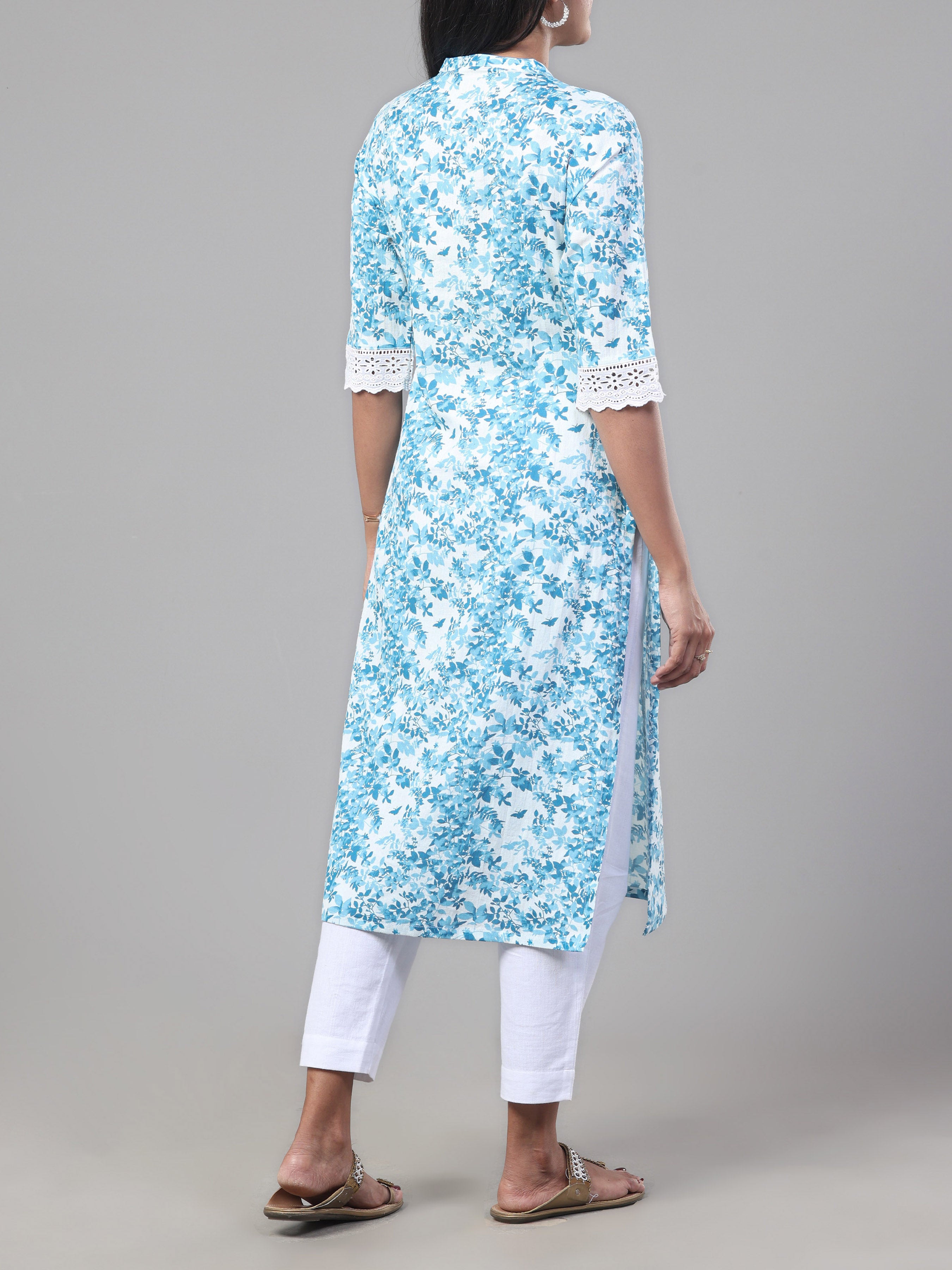 White Cotton Falx Printed Kurti