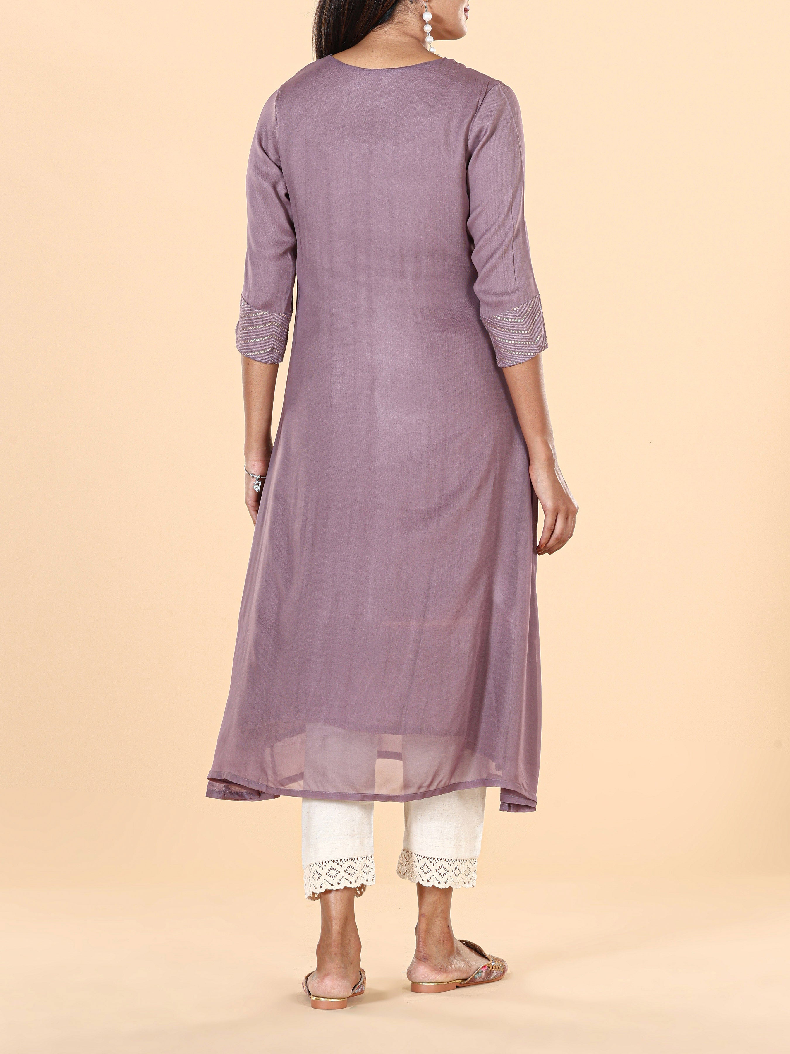 Purple Viscose Georgette Kurti With Sequins Work