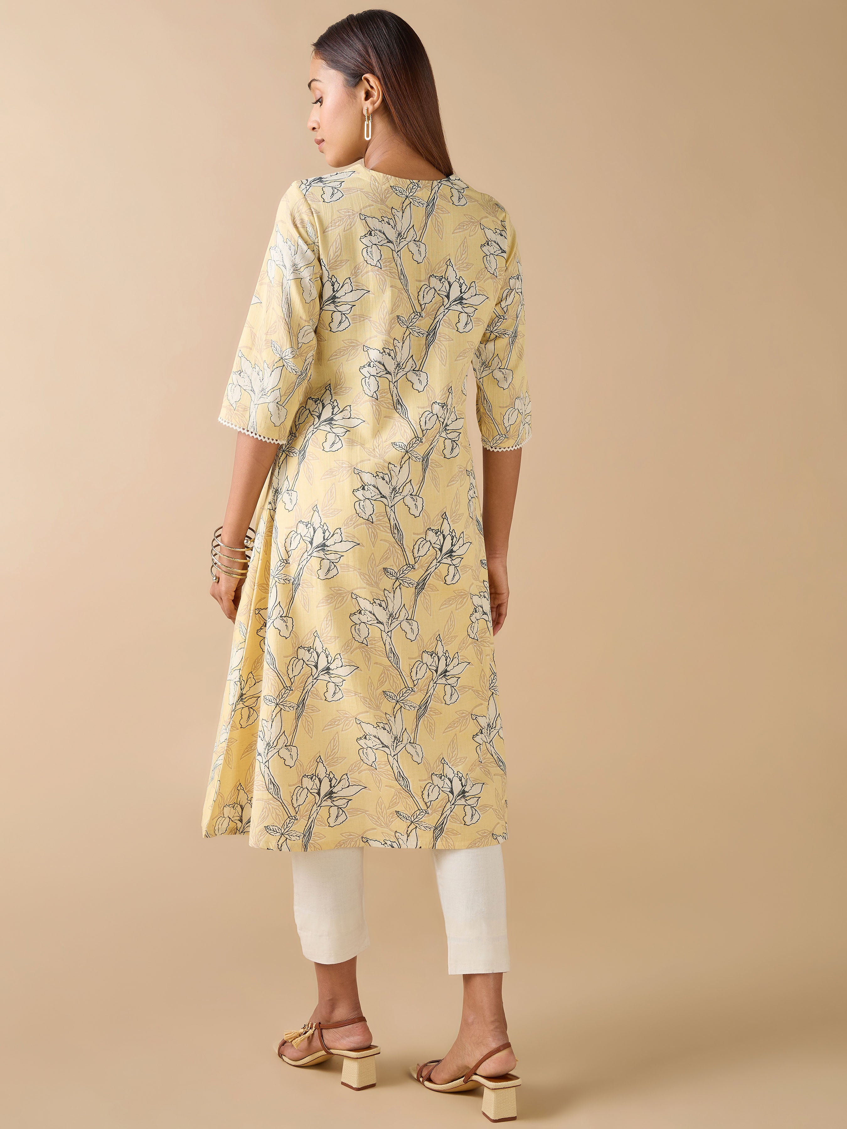 Multi Color Cotton Flax Printed Kurti With Embroidery