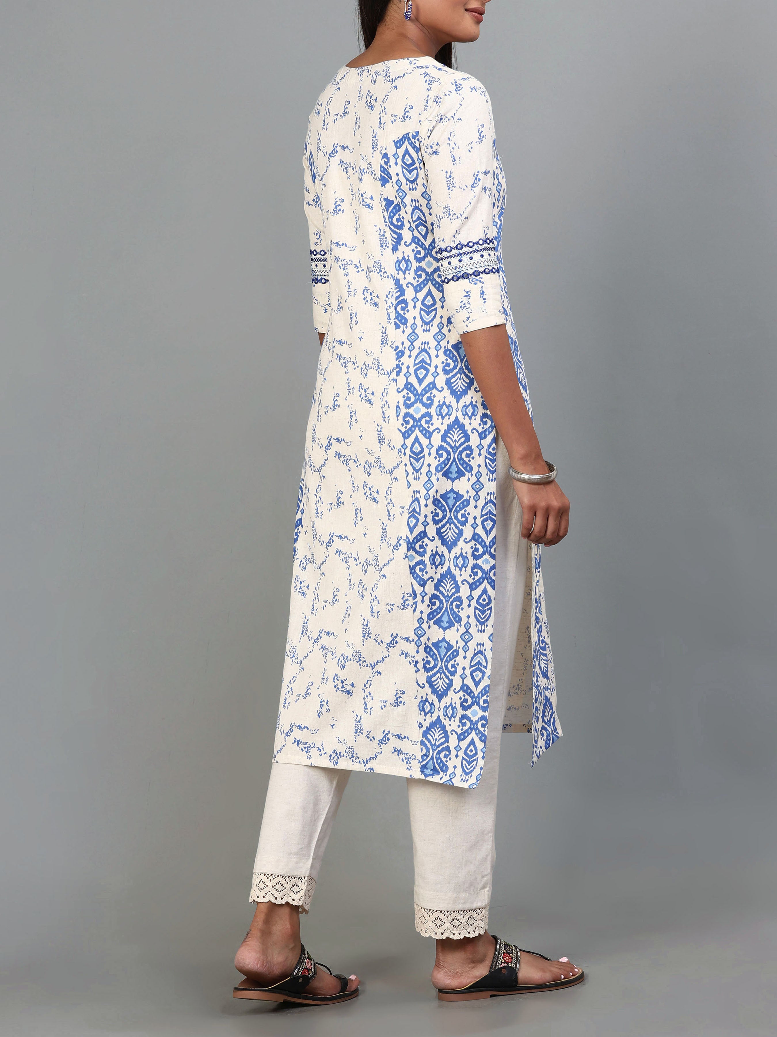 Multi Colour Cotton Flax Kurti With Embroidery