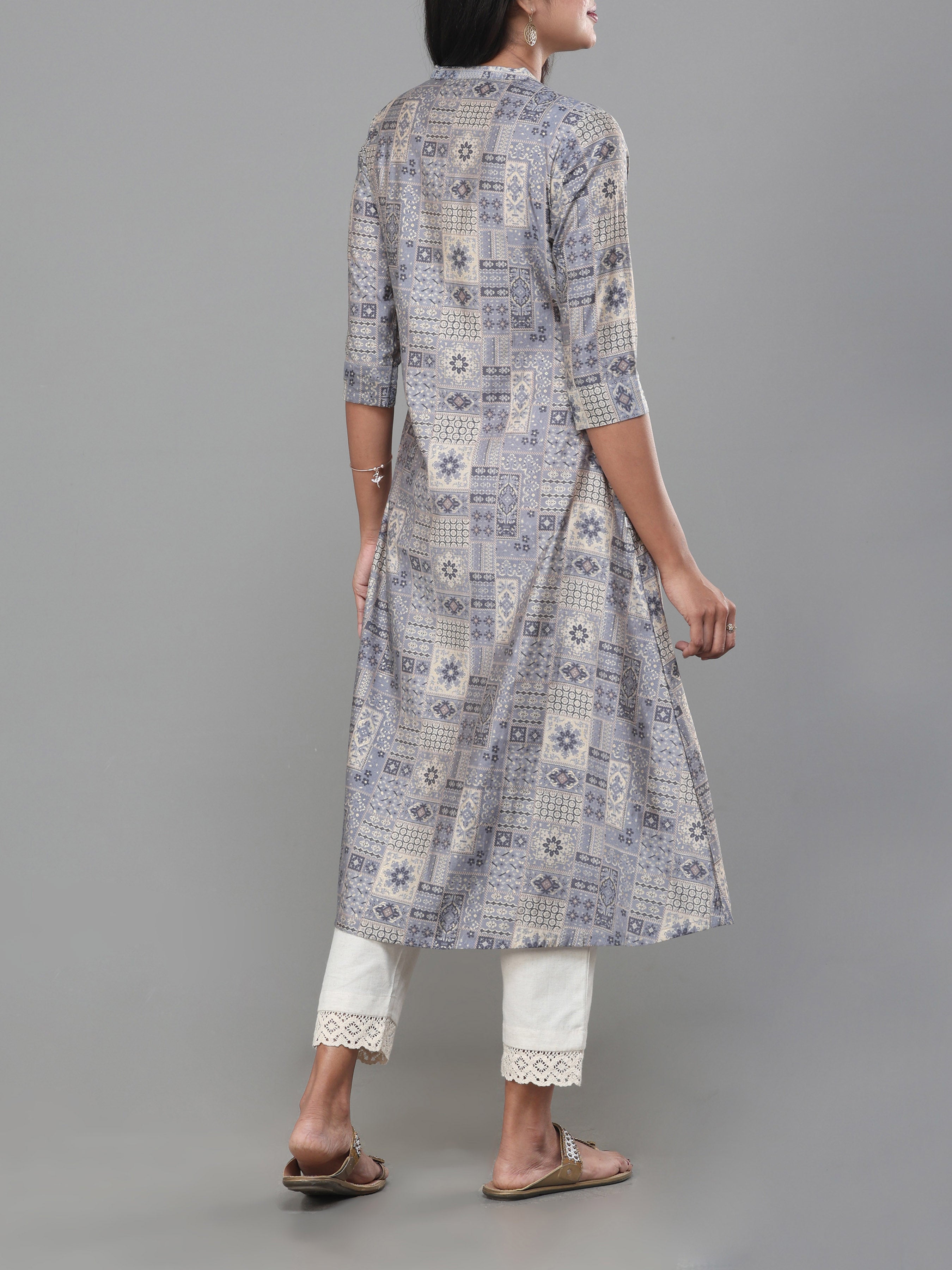 Light Grey Modal Chanderi Printed Kurti