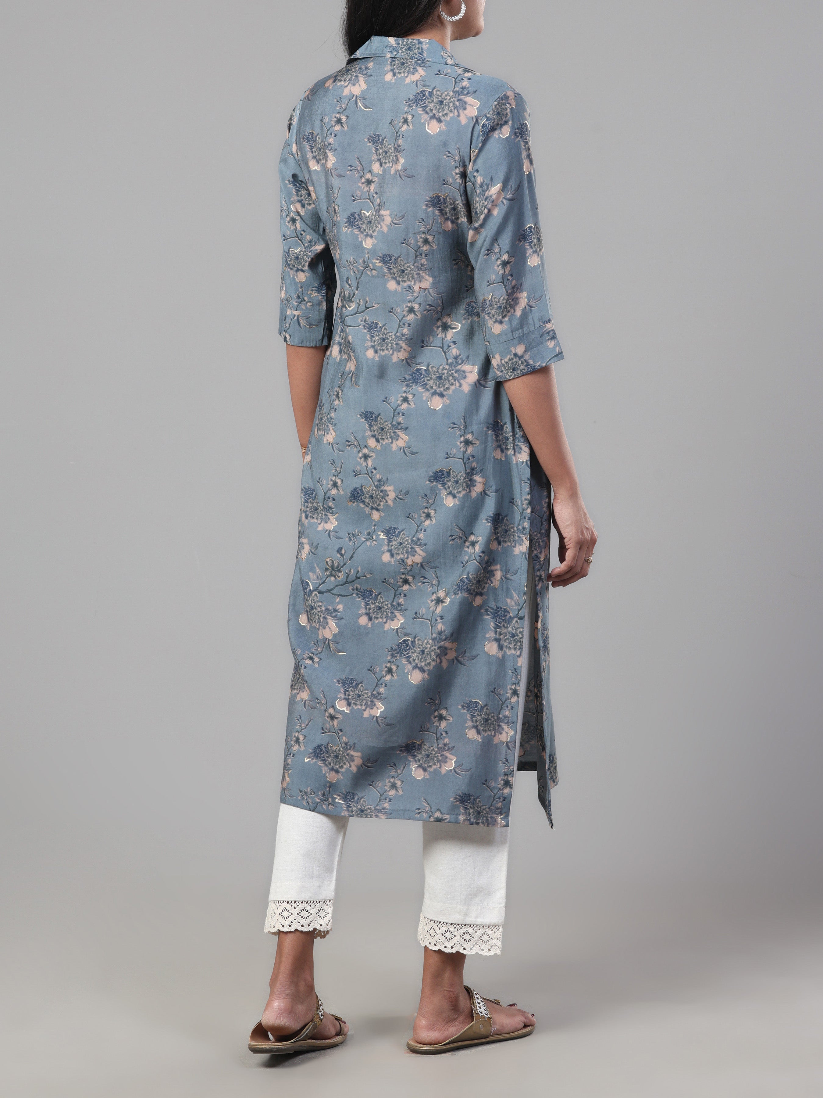 Dark Grey Modal Chanderi Printed Kurti