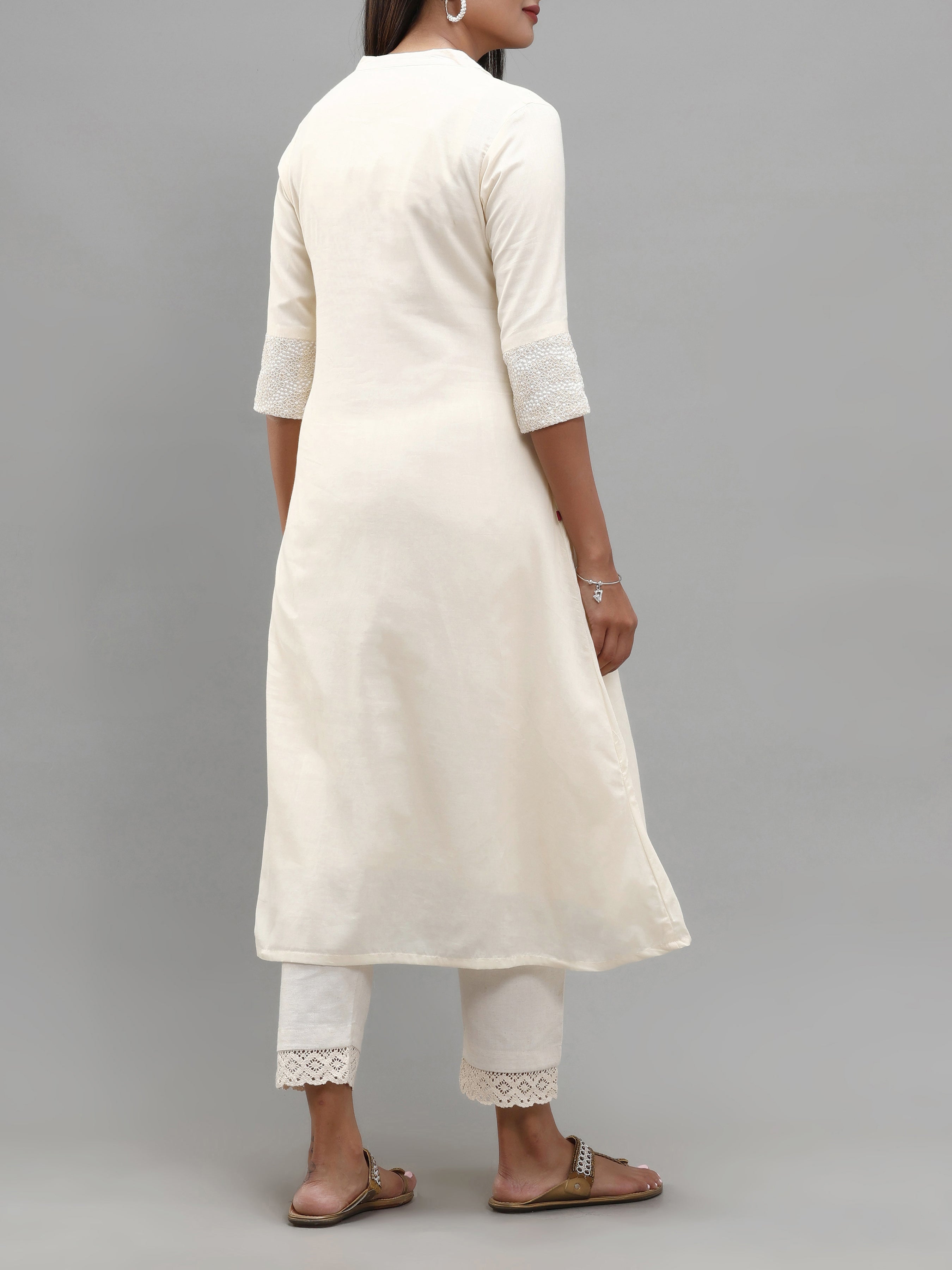 Ivory Pure Cotton Kurti With Sequins Work