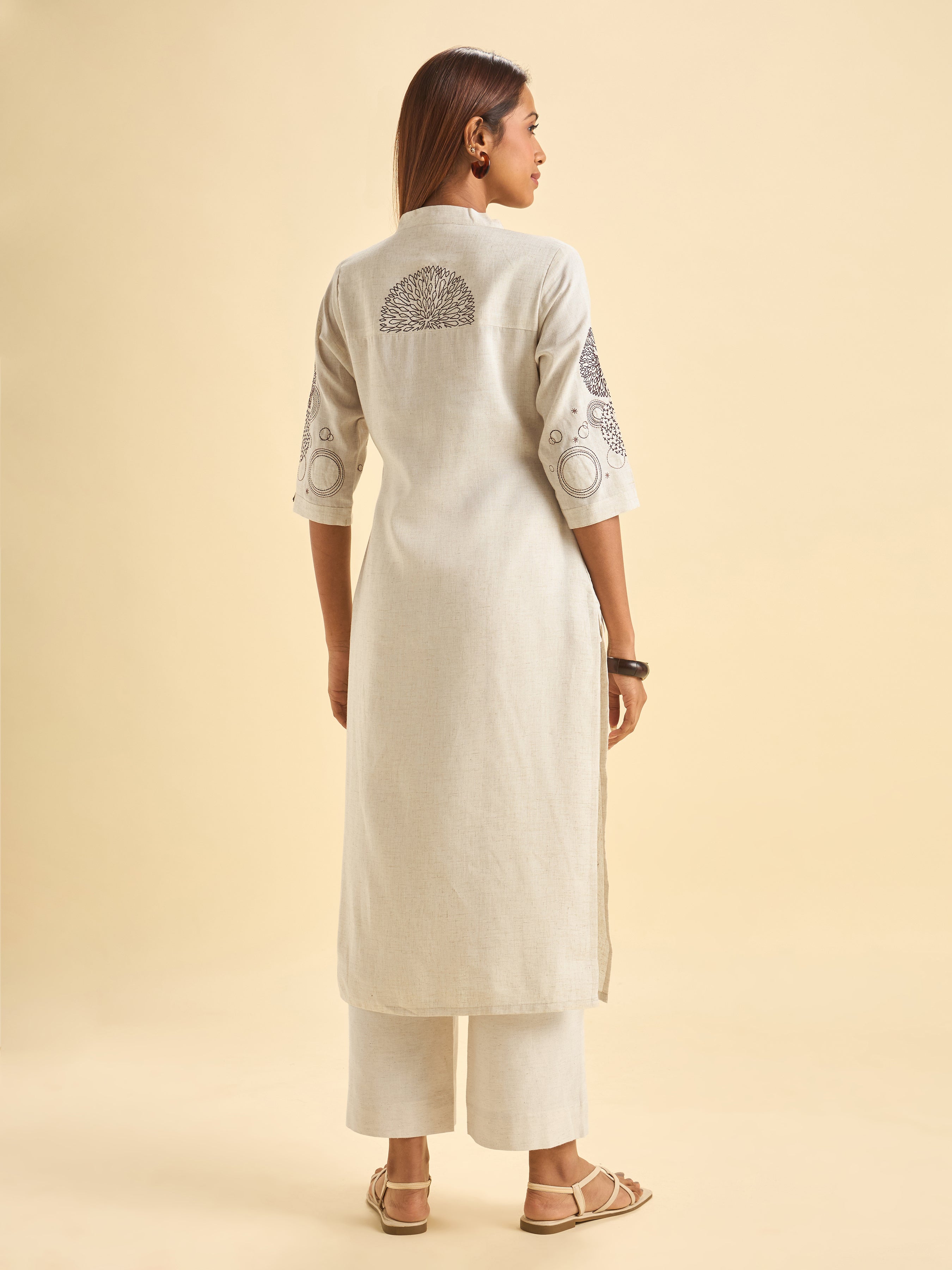 Ivory Lyocel Kurti With Embroidery