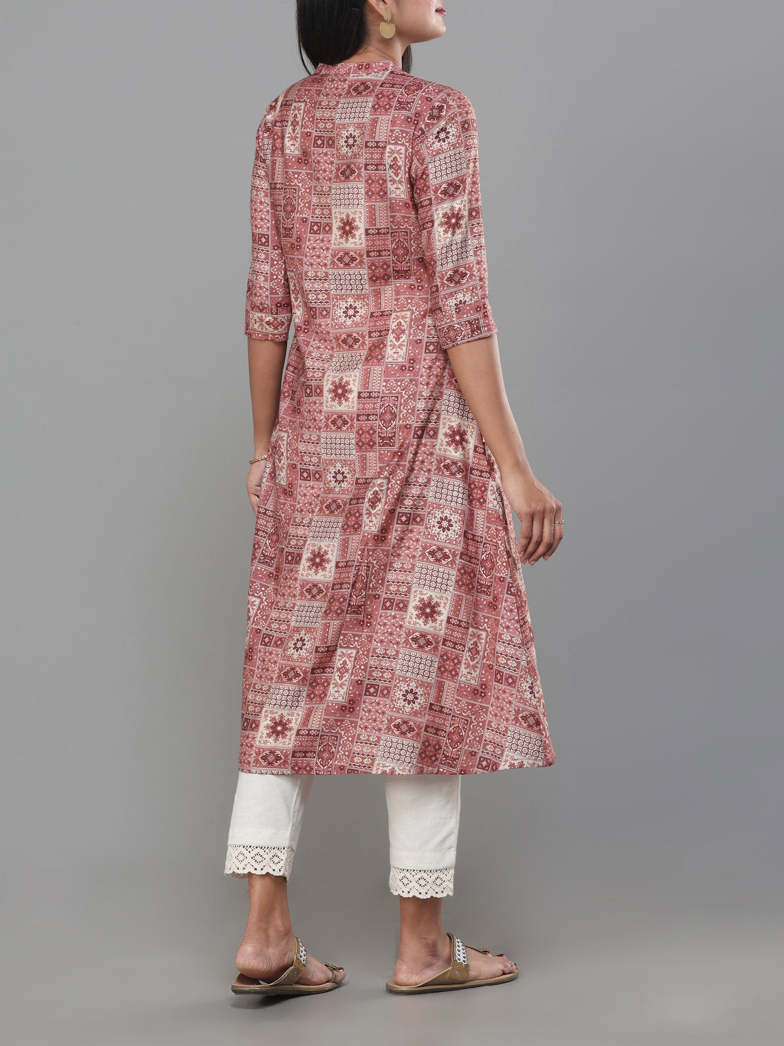 Blush Pink Modal Chanderi Printed Kurti