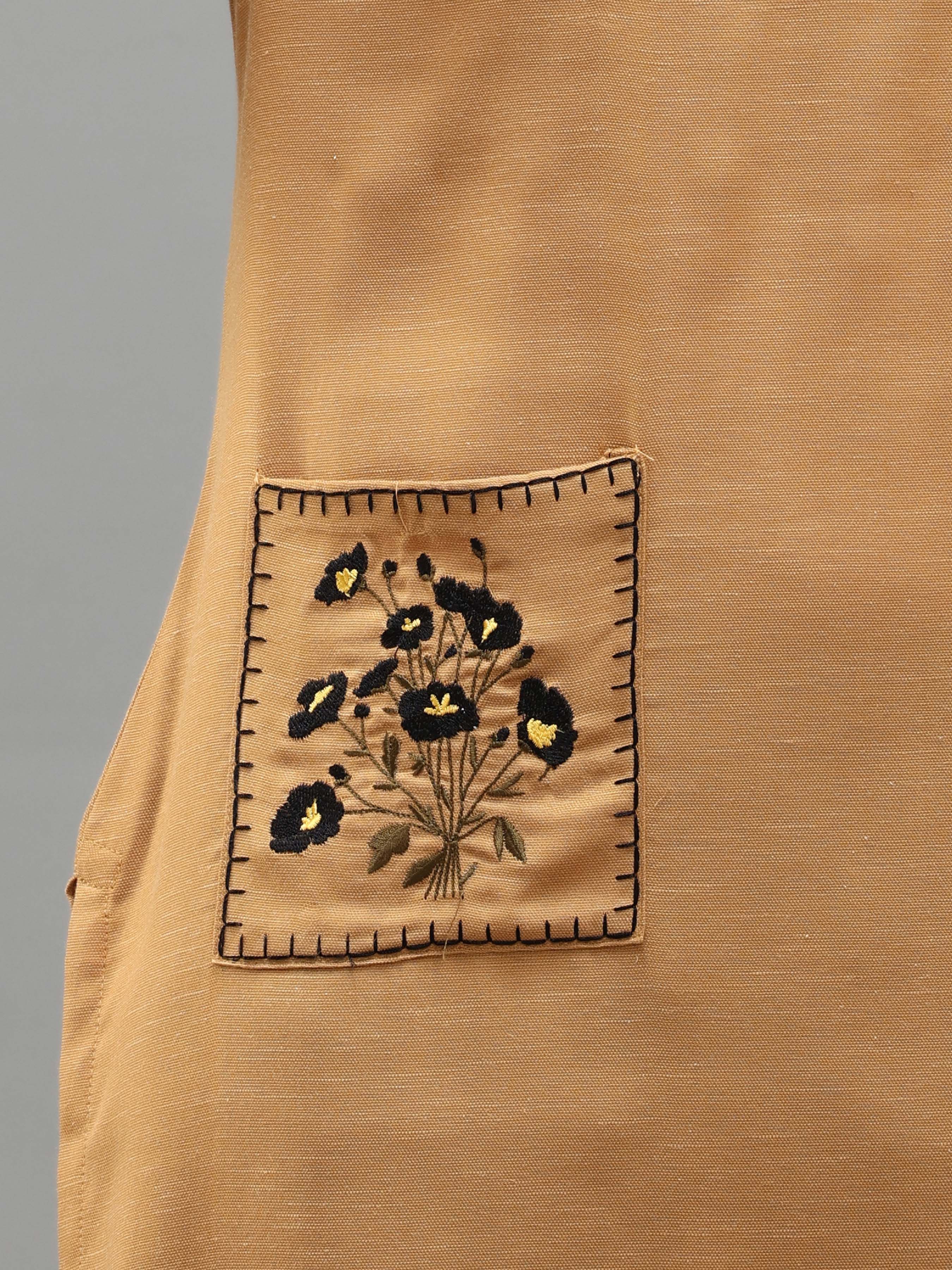 Mustard Yellow Viscose Plain Kurti With Embroidery
