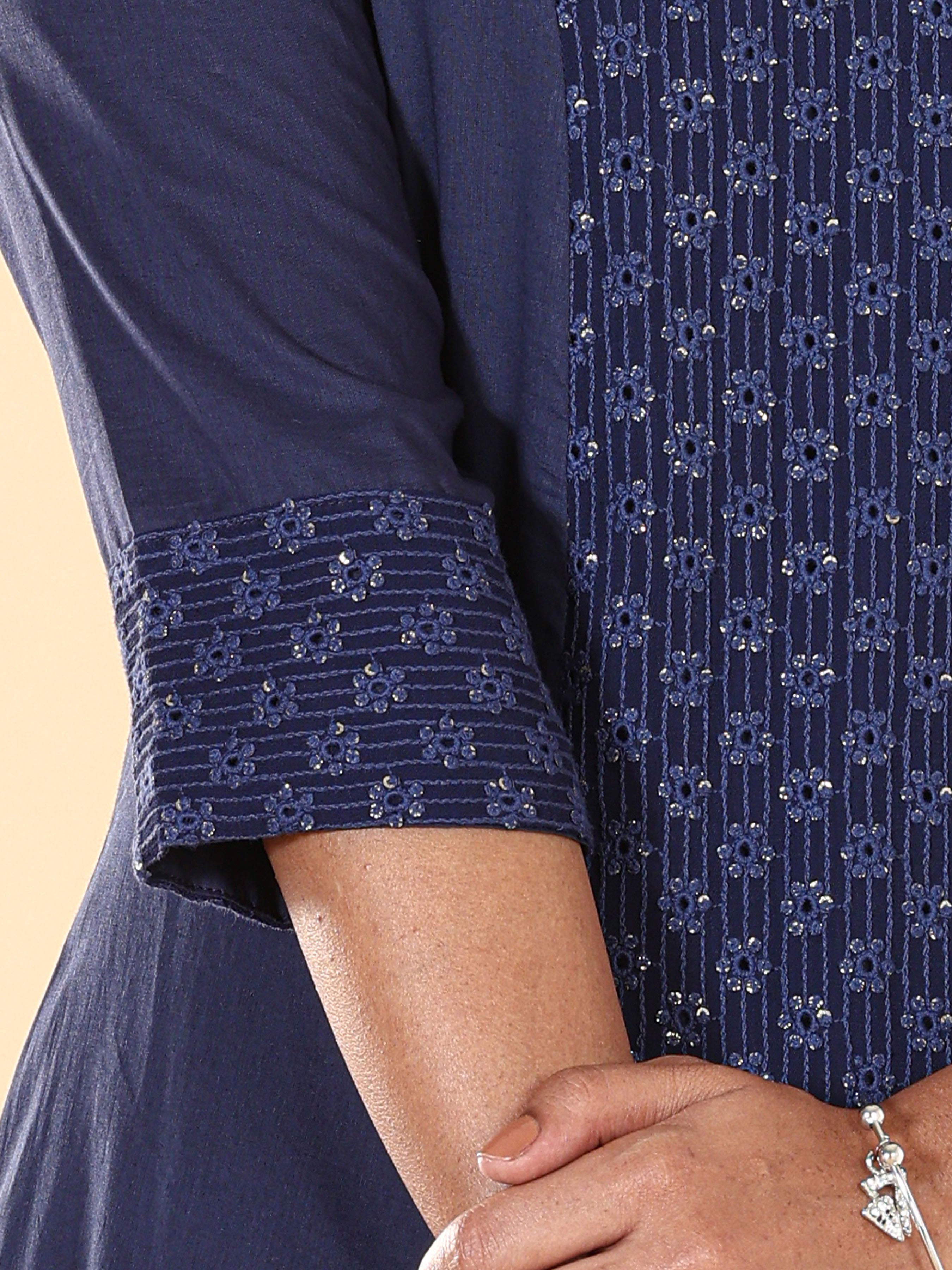 Navy Blue Pure Cotton Kurti With Sequins Work