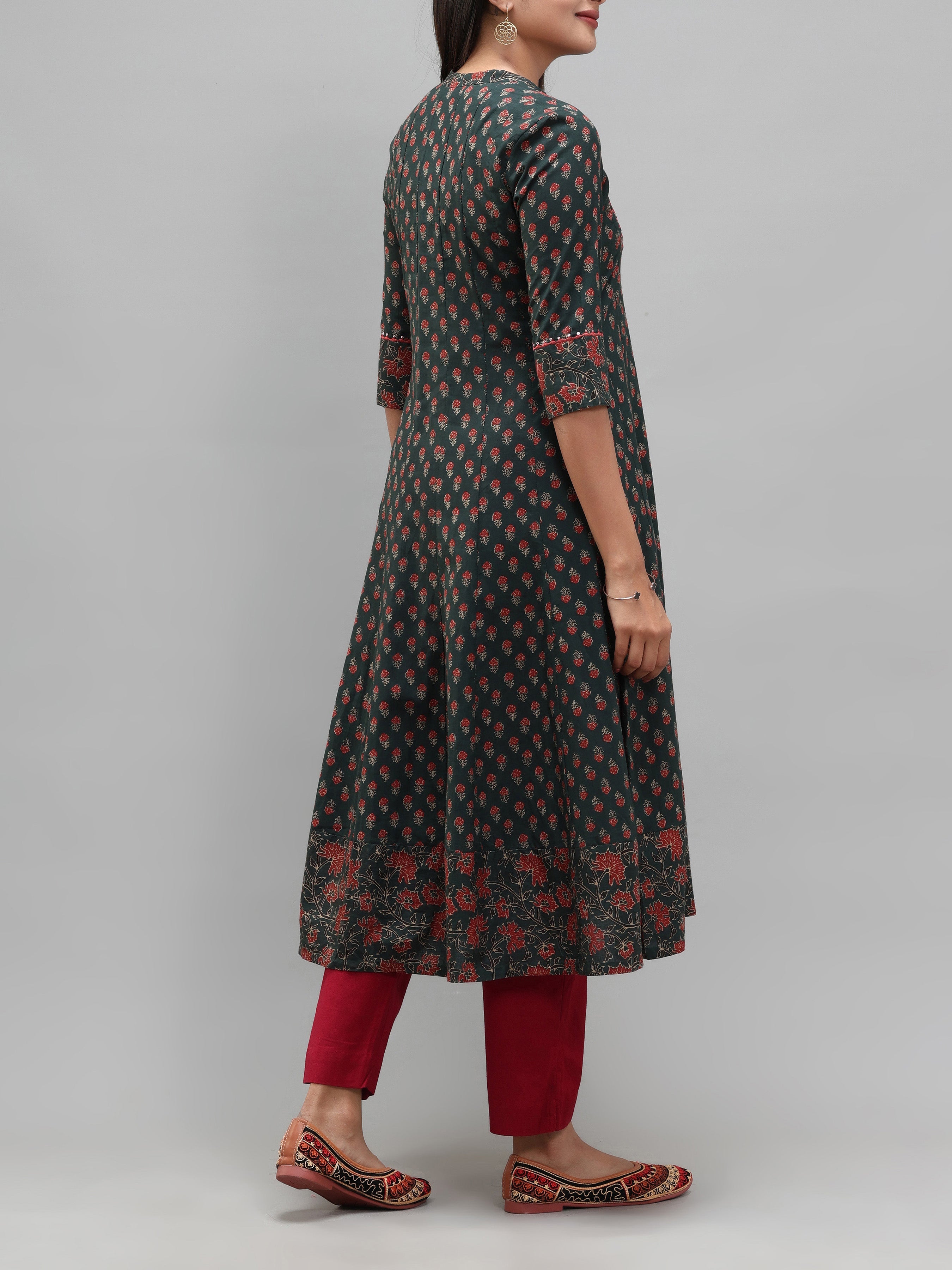 Multi Colour Pure Cotton Kurti With Print And Embroidery