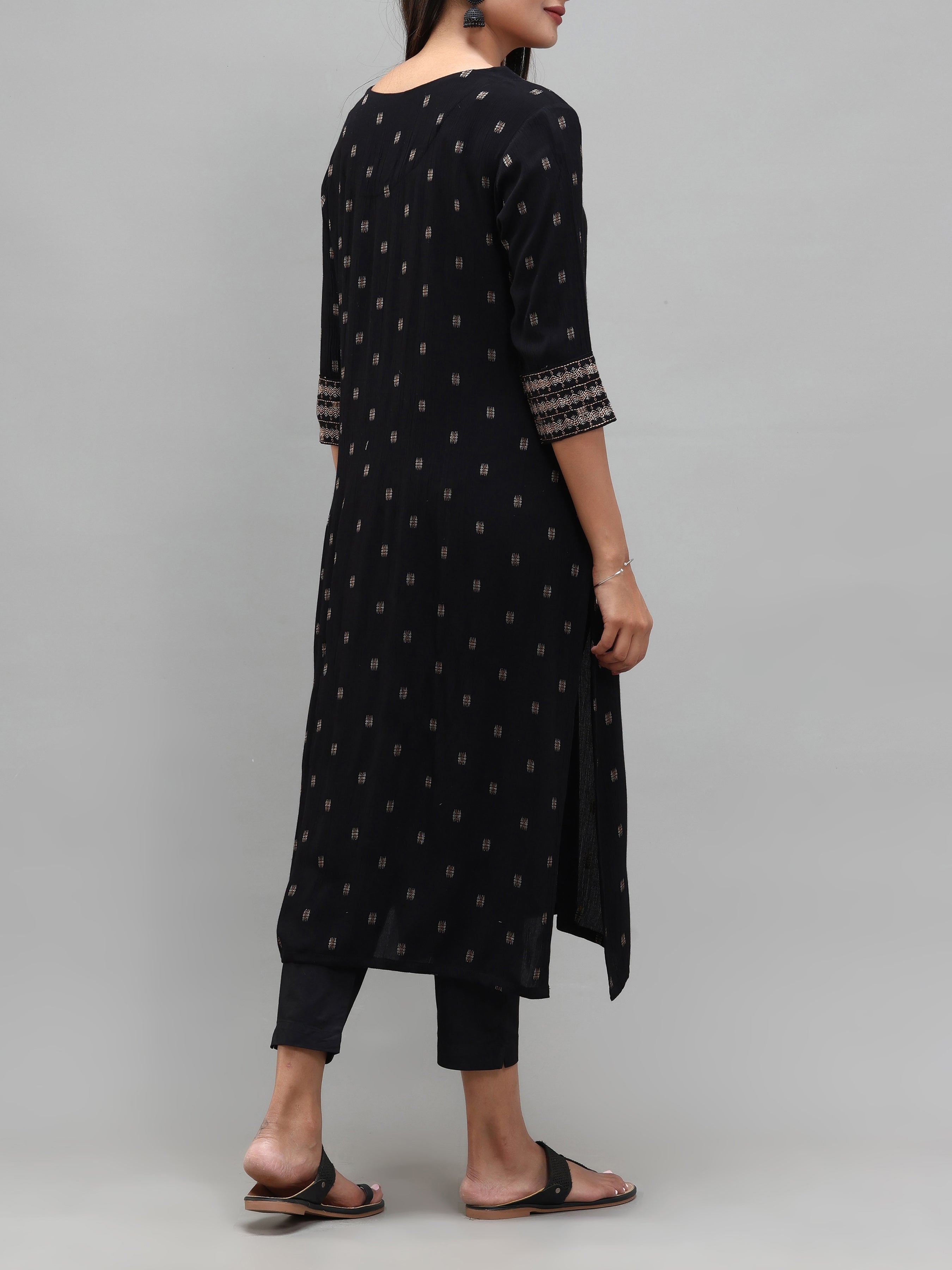 Black Wrinkle Viscose Kurti With Embroidery