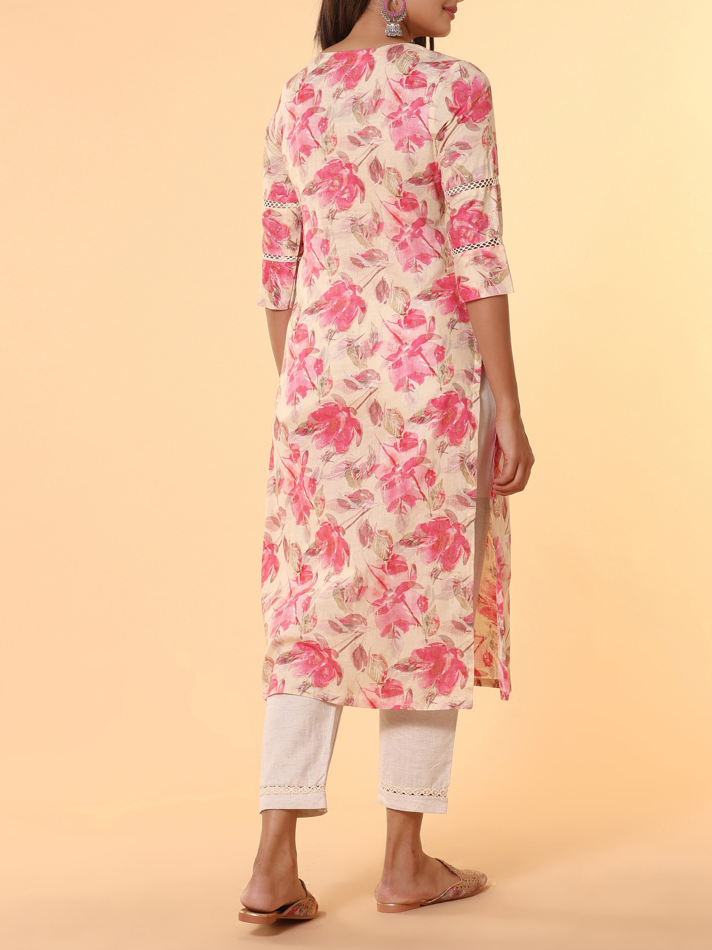 Multi Colour Pure Cotton Printed Kurti With Lace Detailing