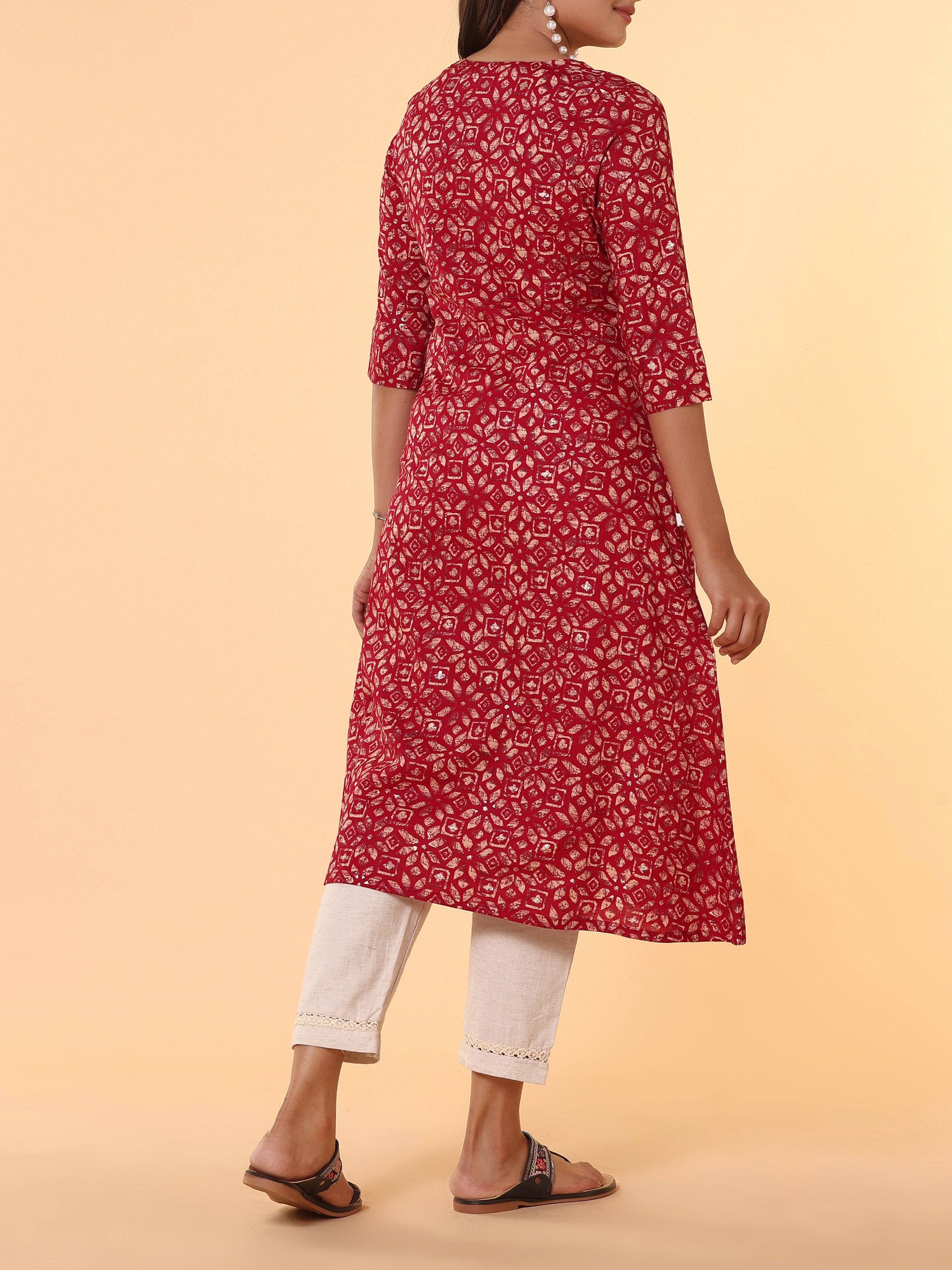 Pink Pure Cotton Printed Kurti With Embroidery