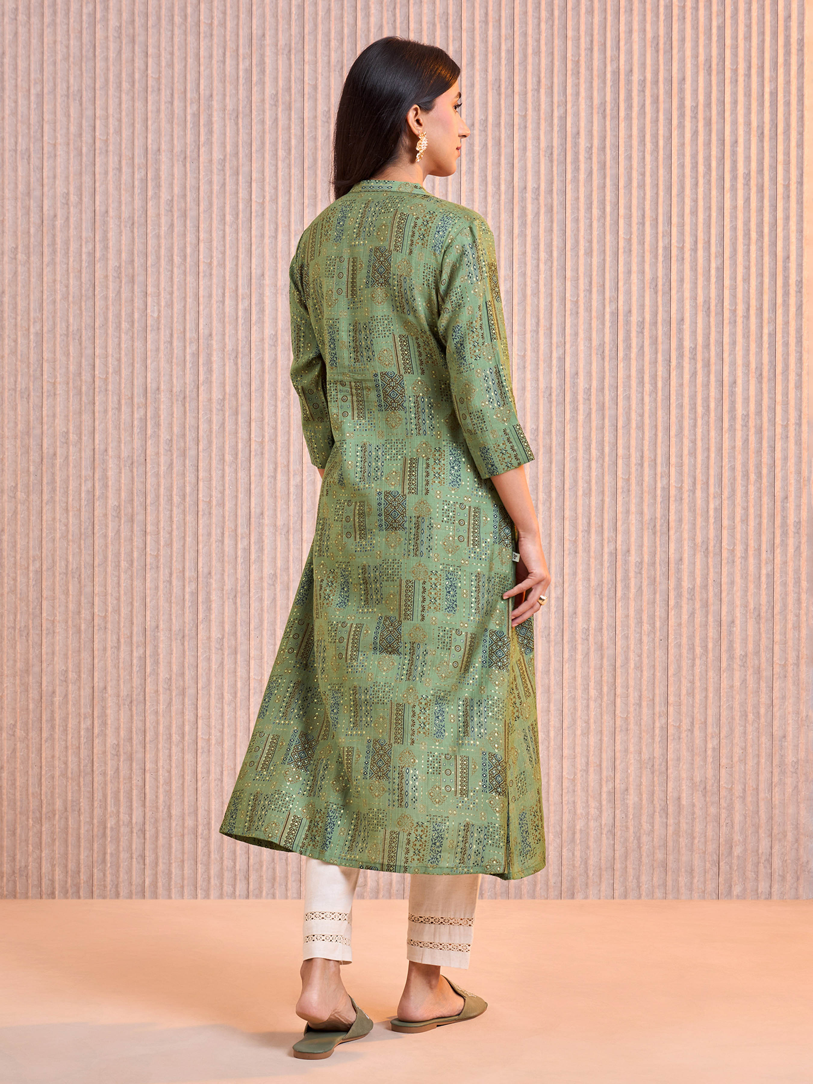 Green Viscose Blend Printed Kurti