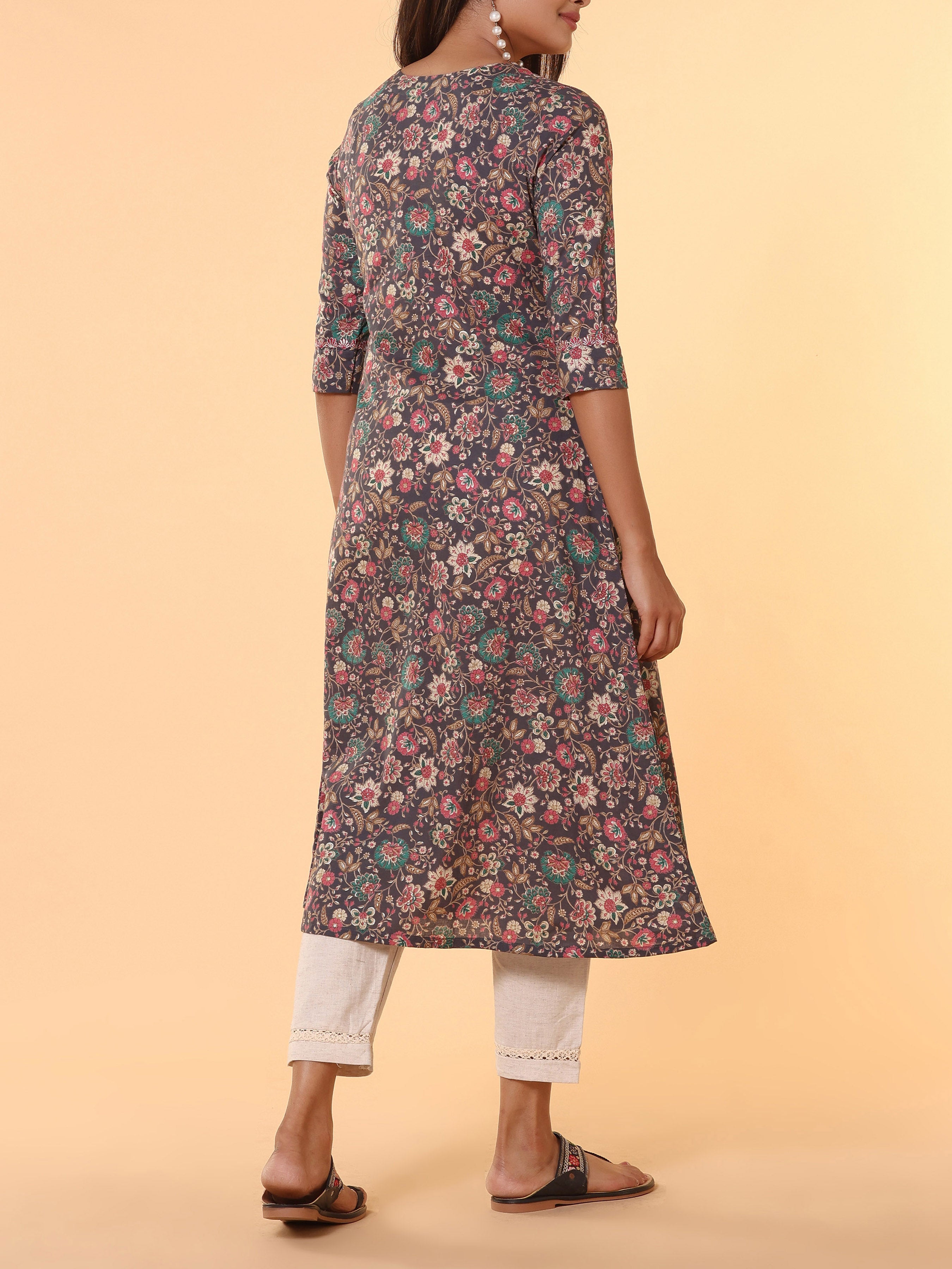 Multi Colour Pure Cotton Printed Kurti With Embroidery